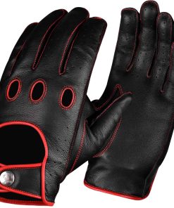 Guantes de Conducción de Cuero de Dedo -Rojo