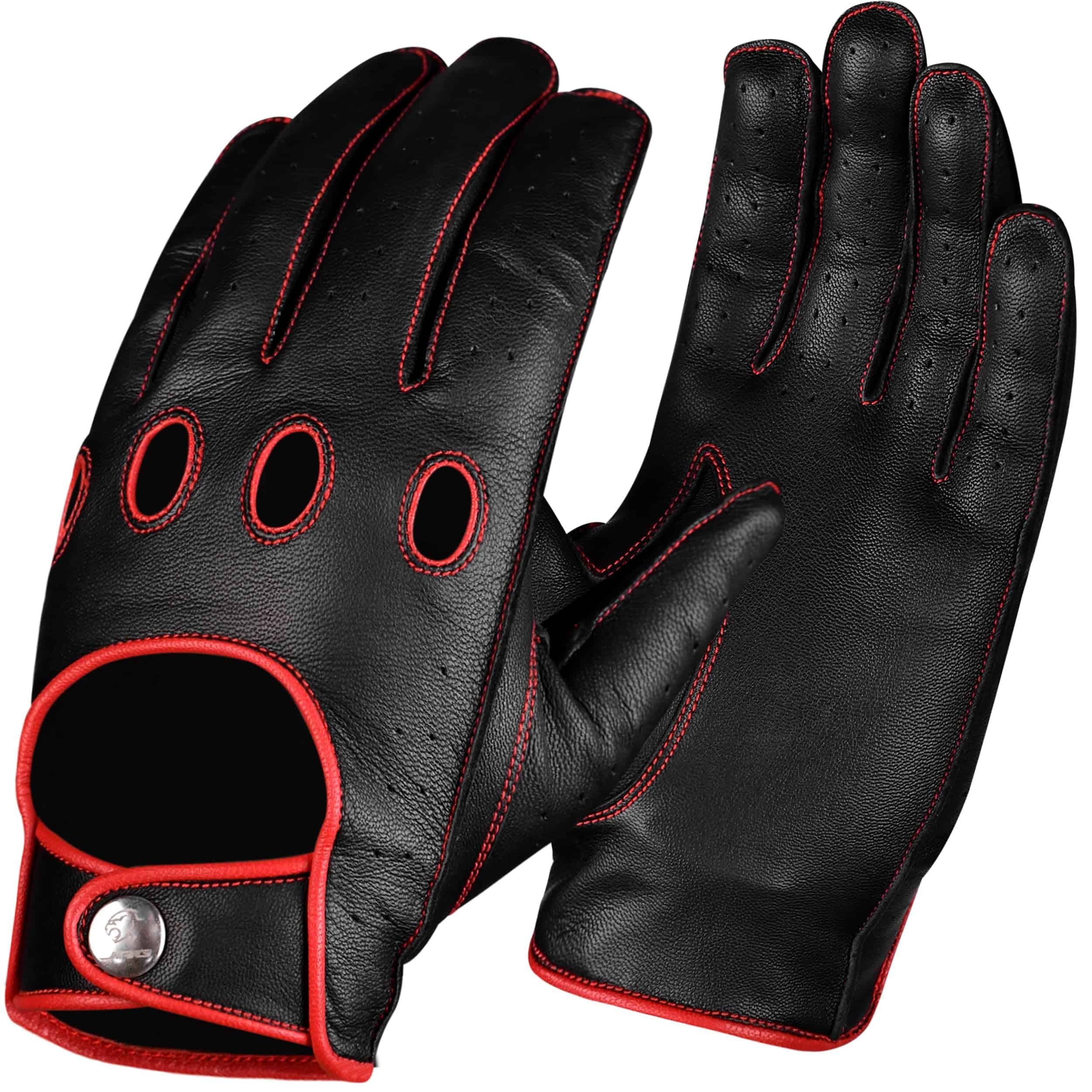 Guantes de Conducción de Cuero de Dedo -Rojo