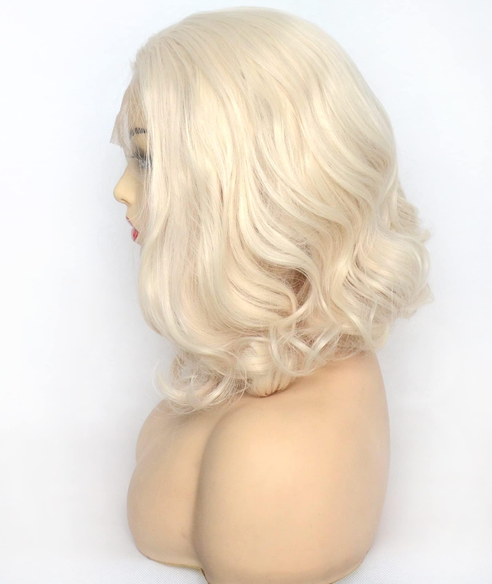 Peluca rubia platino BLUPLE estilo bob corto rizado 60#