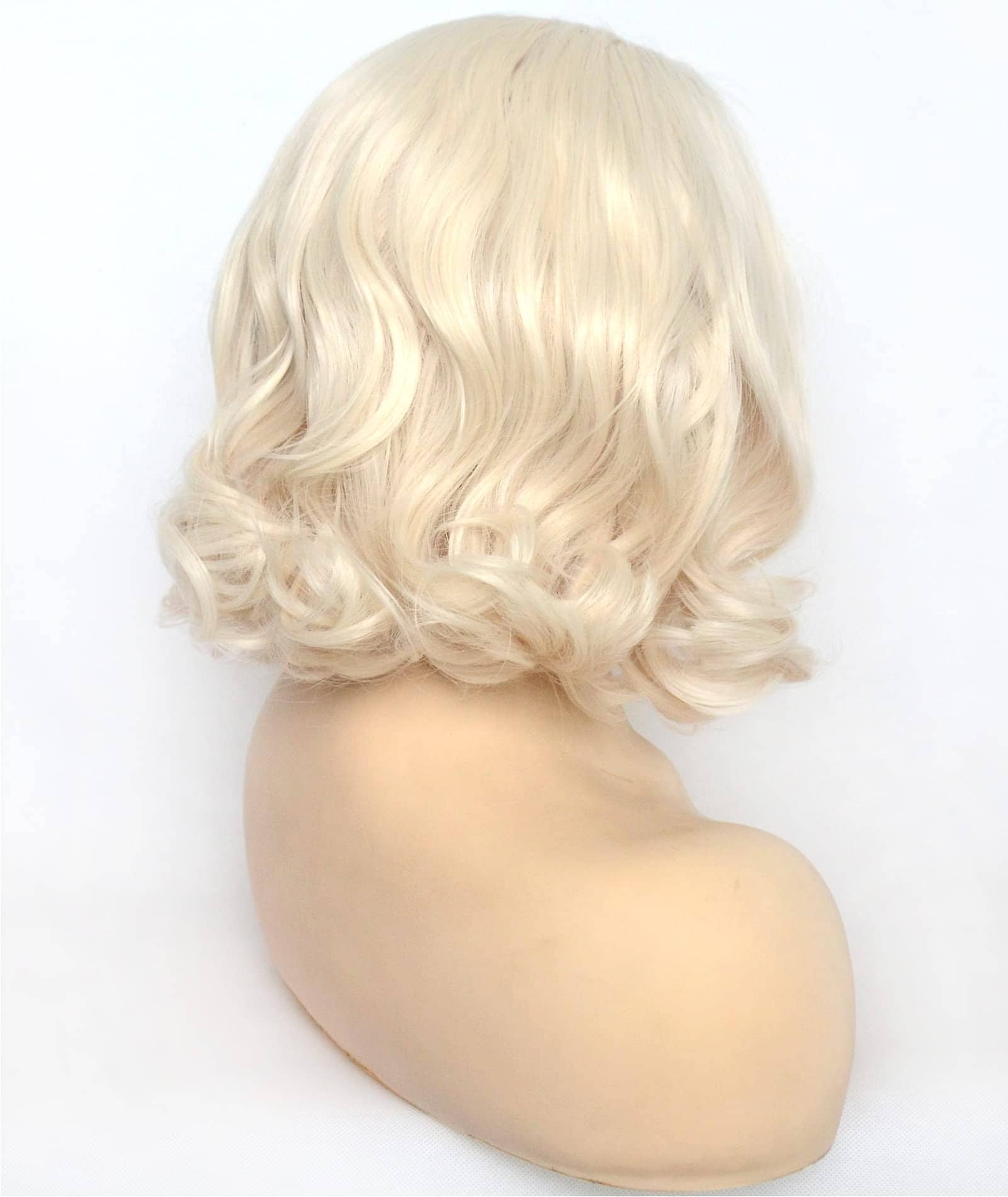 Peluca rubia platino BLUPLE estilo bob corto rizado 60# - Imagen 6