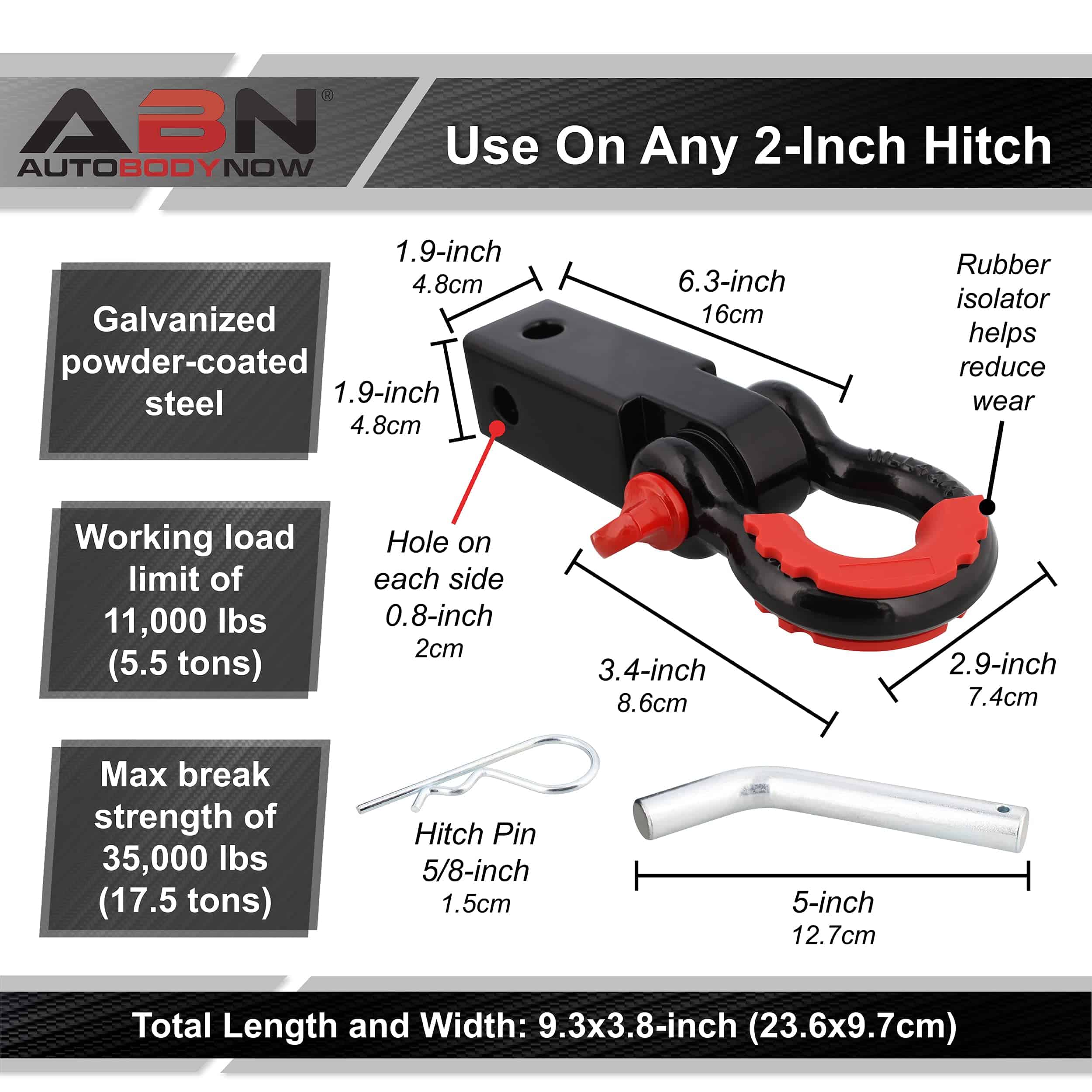 ABN Hitch Shackle 2 Inch Receiver D Ring for Towing - - Imagen 3