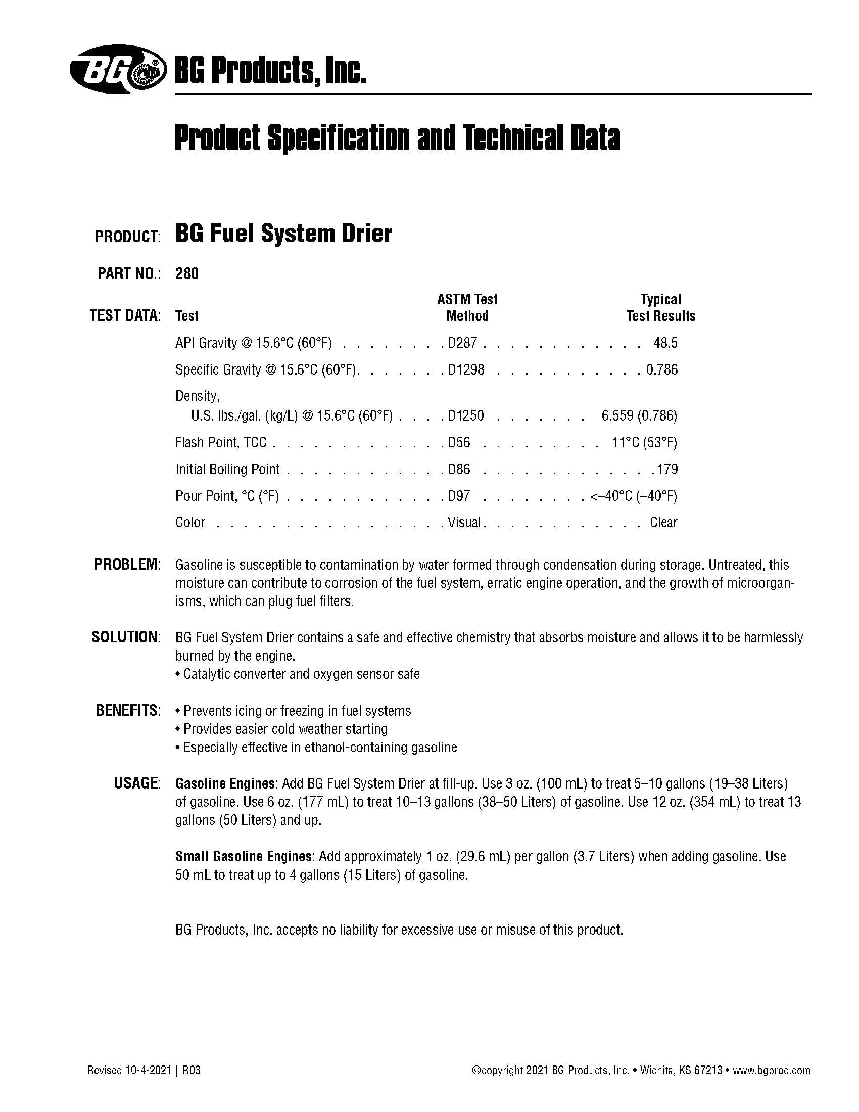 Absorbente de Humedad para Sistema de Combustible BG PN 280 - Imagen 4