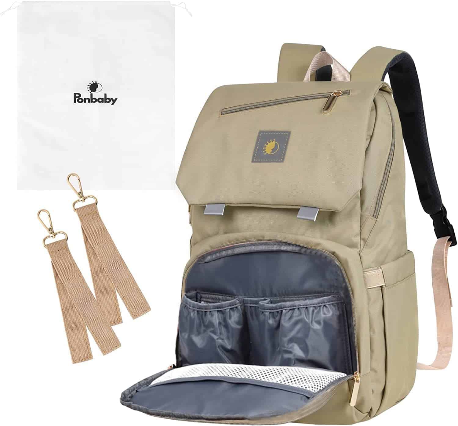 Mochila para Pañales Ponbaby, Importada de -Beige Arena (Mod