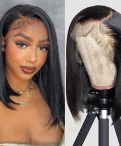 Caijuxing Bob Wig Pelo Humano 13x4 Recto Pelucas de Encaje