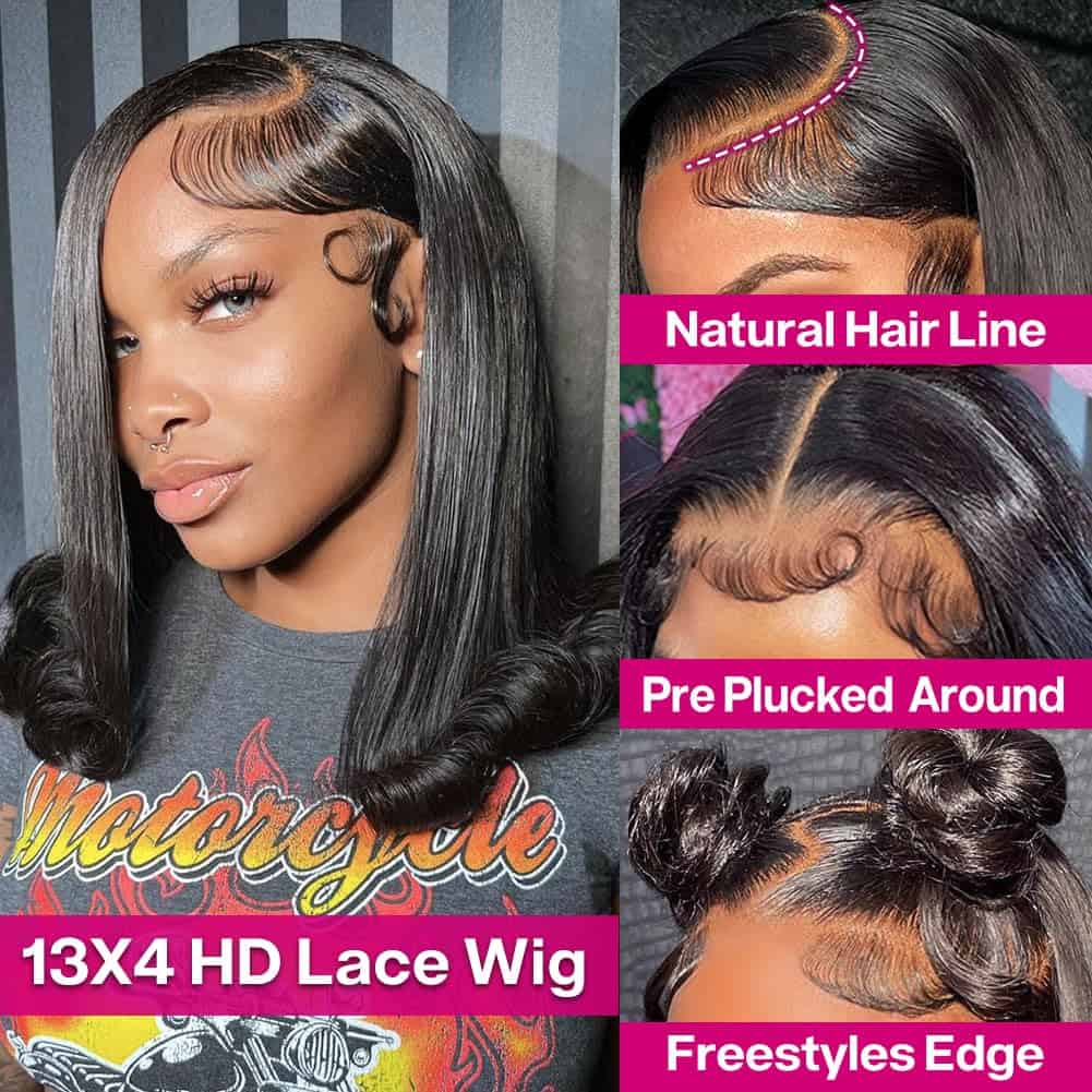 Peluca Bob de Cabello Humano HUIWANYAN 13x4 HD Lace Front - Imagen 4