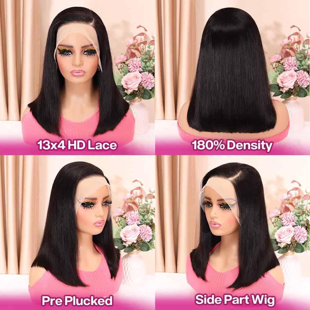 Peluca Bob de Cabello Humano HUIWANYAN 13x4 HD Lace Front - Imagen 5