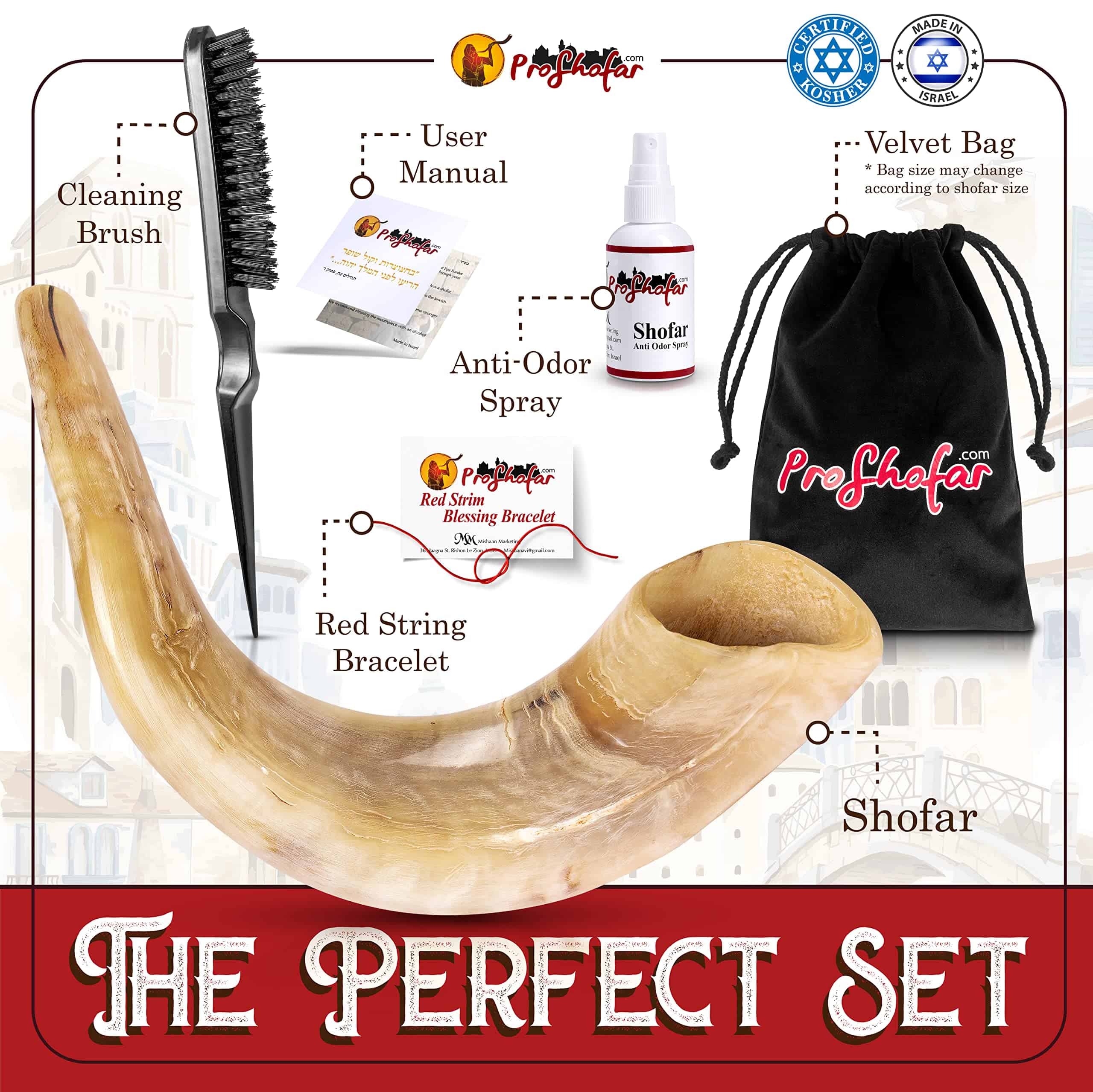 Set de Shofar ProShofar (Bolsa de terciopelo, Spray - Imagen 3