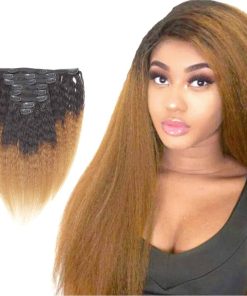 Extensión de Cabello Humano Yaki Clip in para Mujeres Niñas