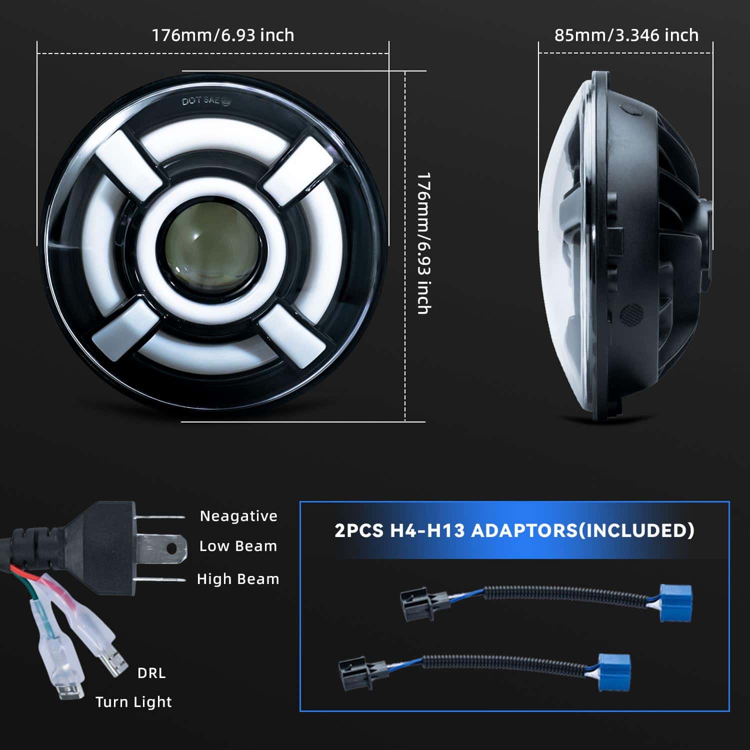 Faros Redondos Blancos y Ámbar con Luz Diurna LED para Jeep - Imagen 4