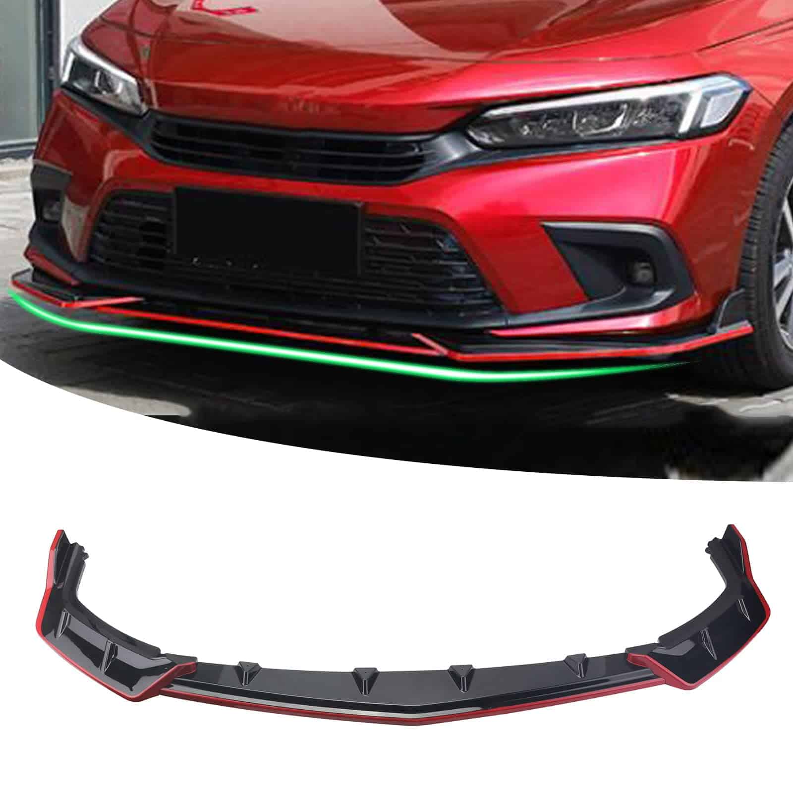 3PCS Negro Rojo Labio del Parachoques Delantero Ajuste - Imagen 3