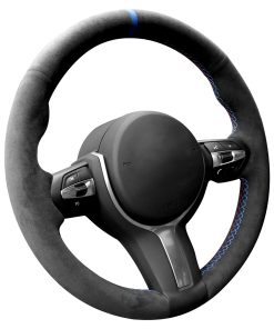 Cubierta de volante de coche de Alcantara cosida a mano