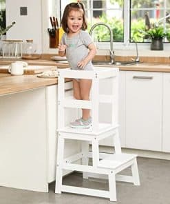 Taburete de Cocina para Niños con Barandilla -Blanco