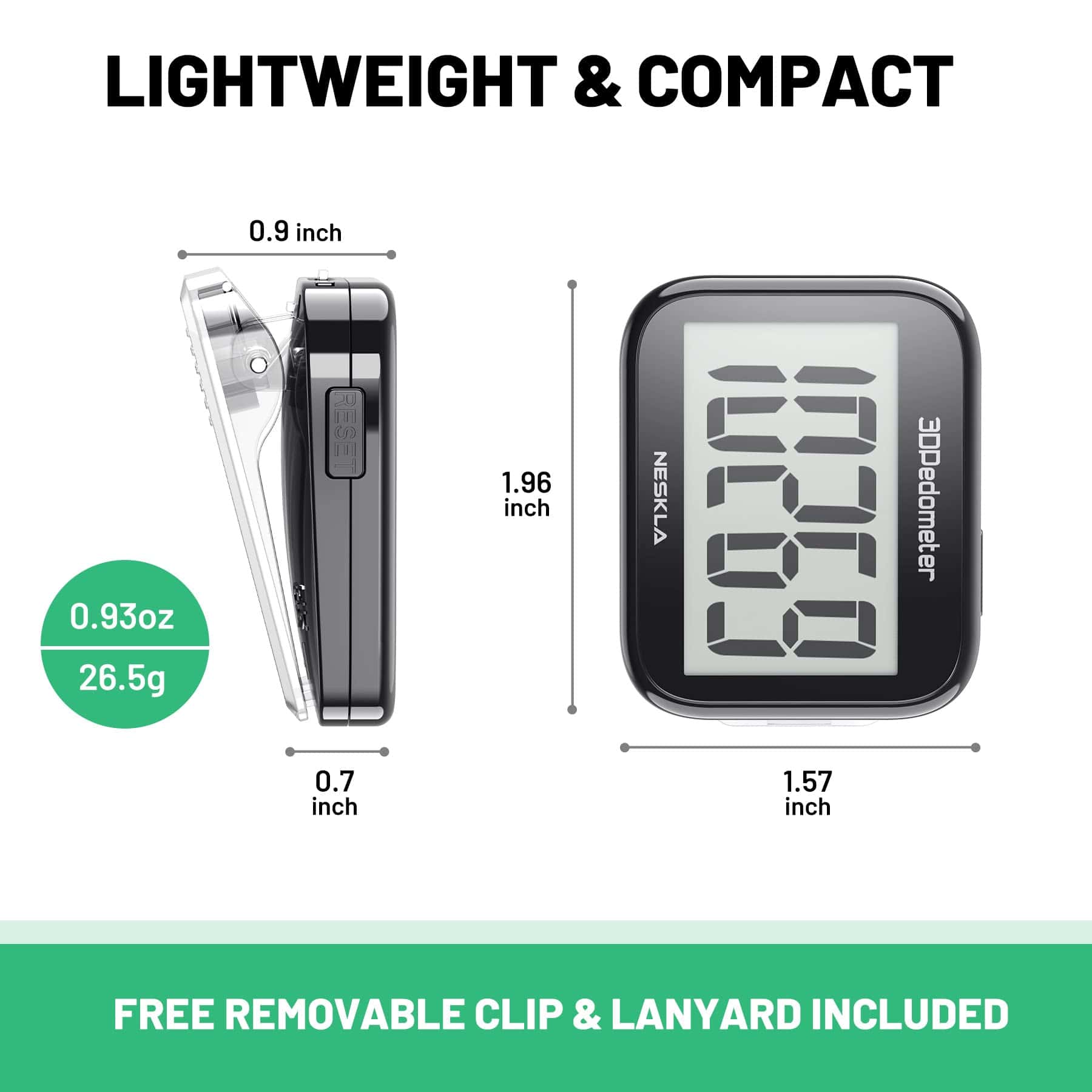 NESKLA Podómetro 3D para Caminar, Contador de -Negro - Imagen 7