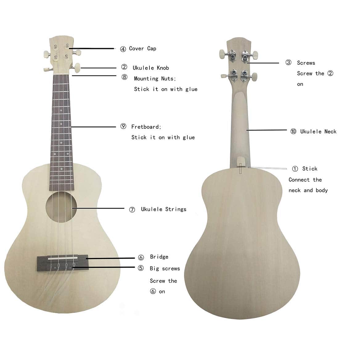 Kit de Ukulele DIY, 21 pulgadas 23 pulgadas Basswood Haz tu - Imagen 6