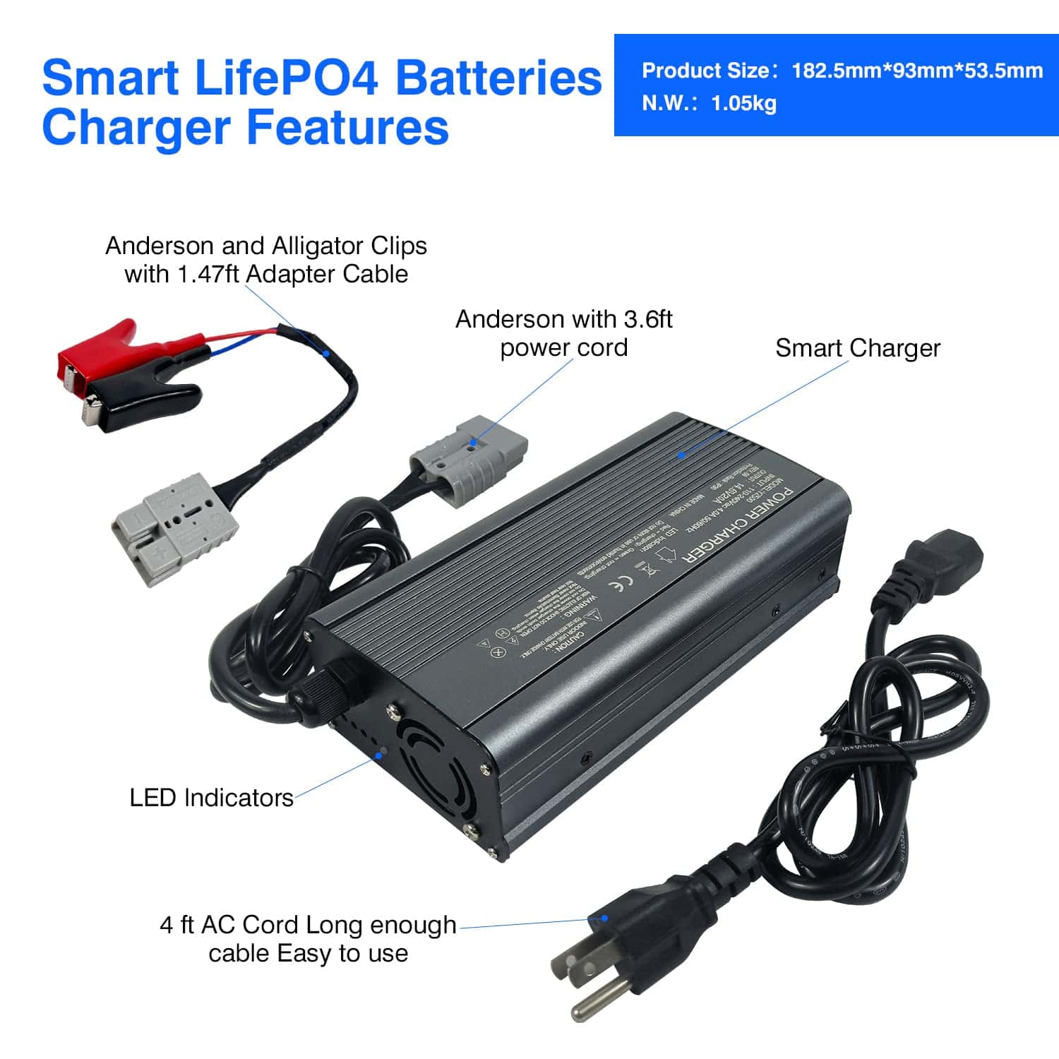 Cargador de batería YZPOWER 14.6V 20A para baterías de - Imagen 3