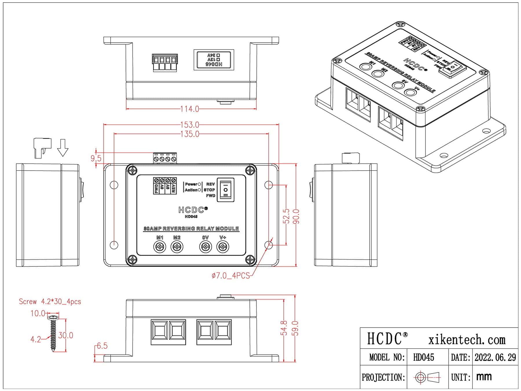 Módulo de relé de avance y retroceso de 80 amperios de 24V - Imagen 6