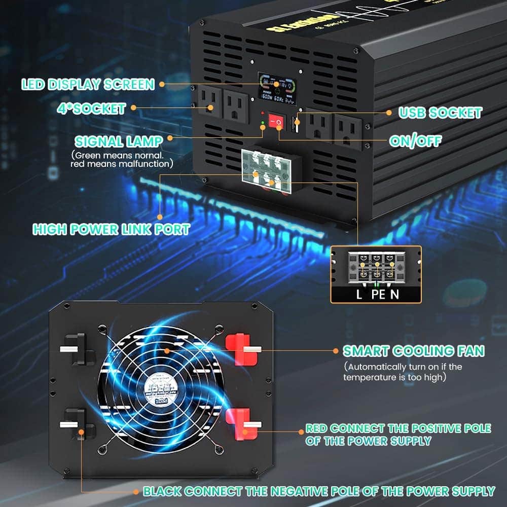 Inversor de Corriente de Onda Senoidal Pura -Negro - Imagen 3