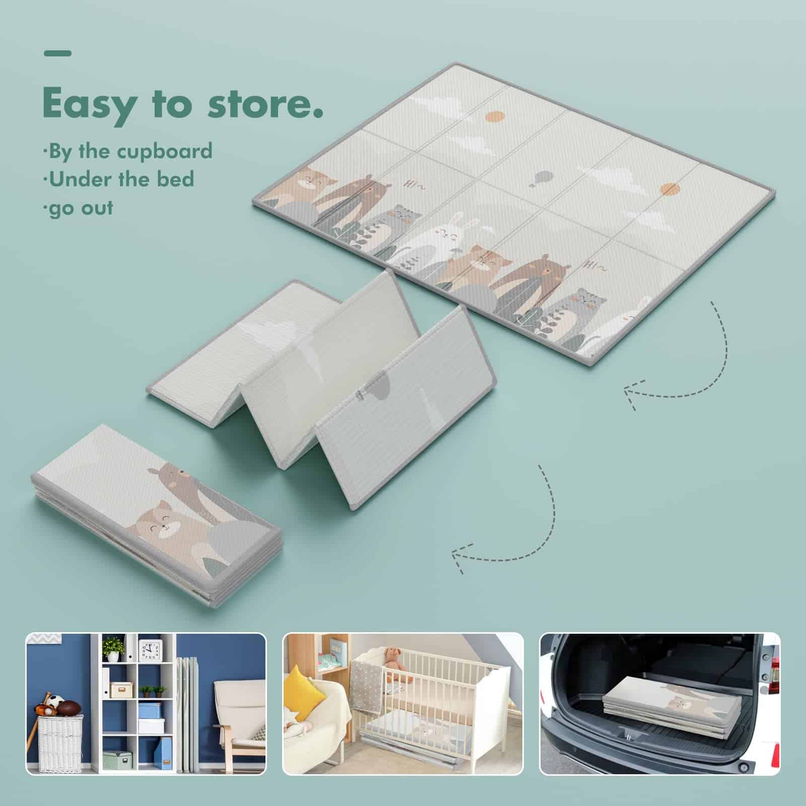 Tapete de juego plegable para bebé UANLAUO, extra grande, - Imagen 8