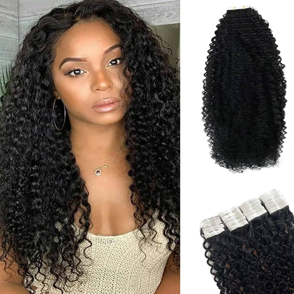Extensiones de Cabello Rizado Negro con Cinta de Pelo