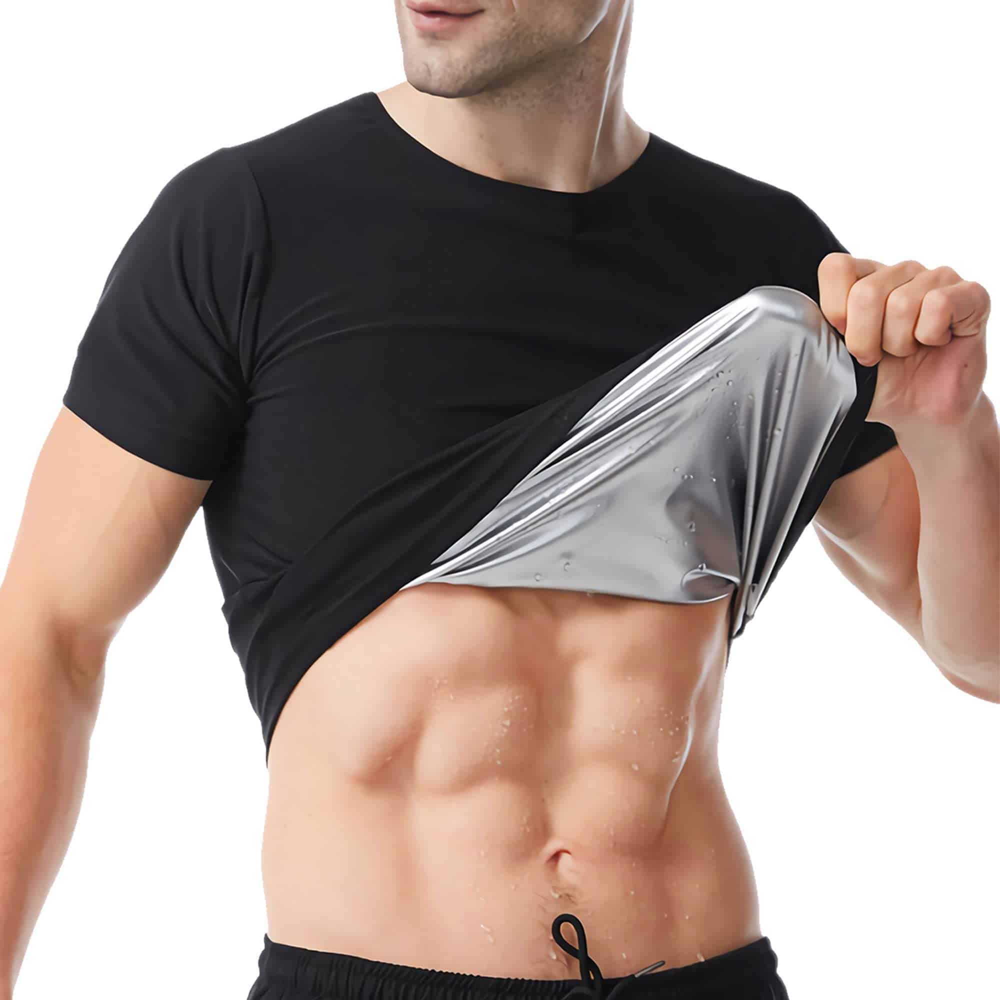 Playera de Sauna para Hombre de Manga -Negro-Plata Interno