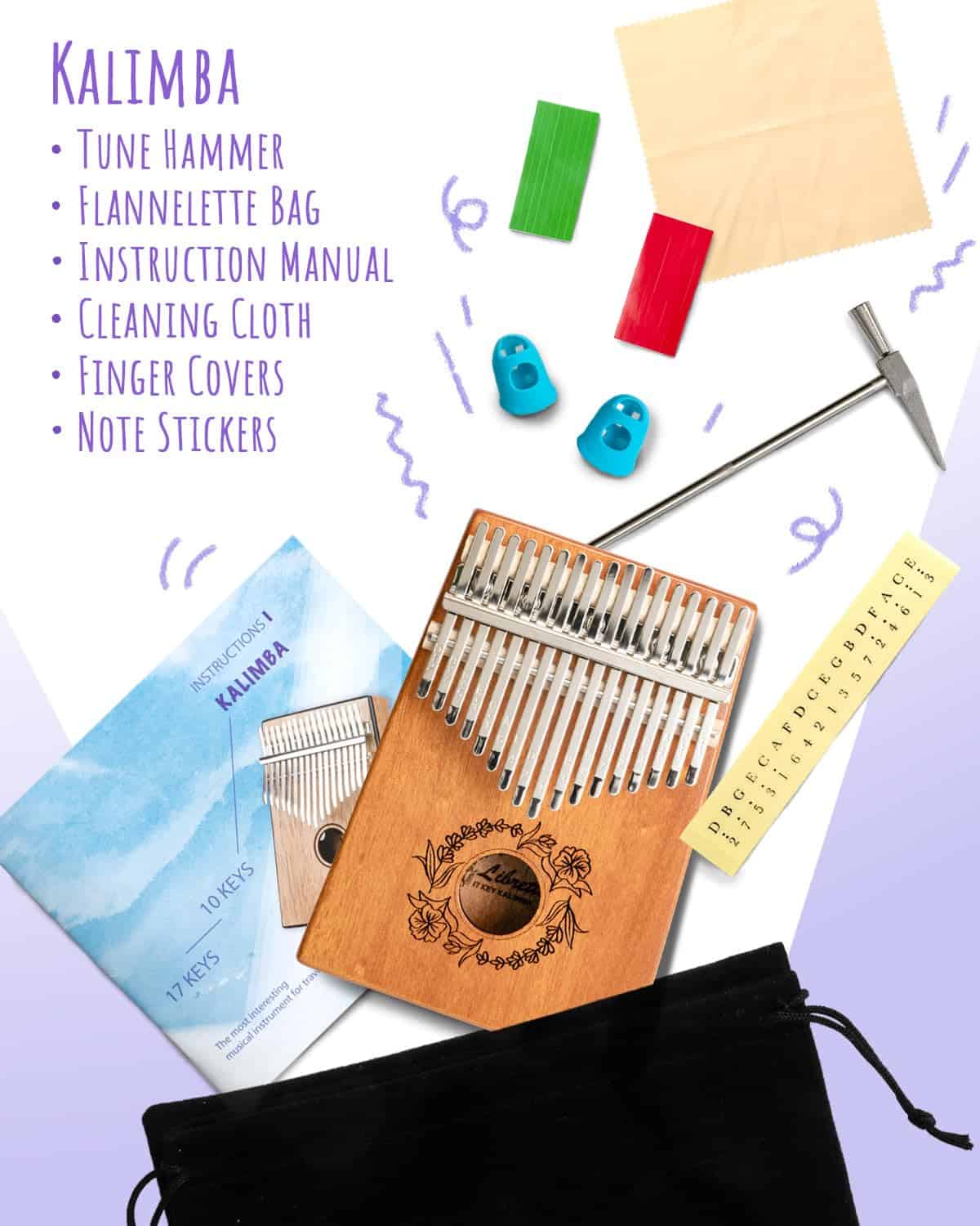 Kalimba Libretto de Madera Maciza de 17 Teclas, Piano de - Imagen 3