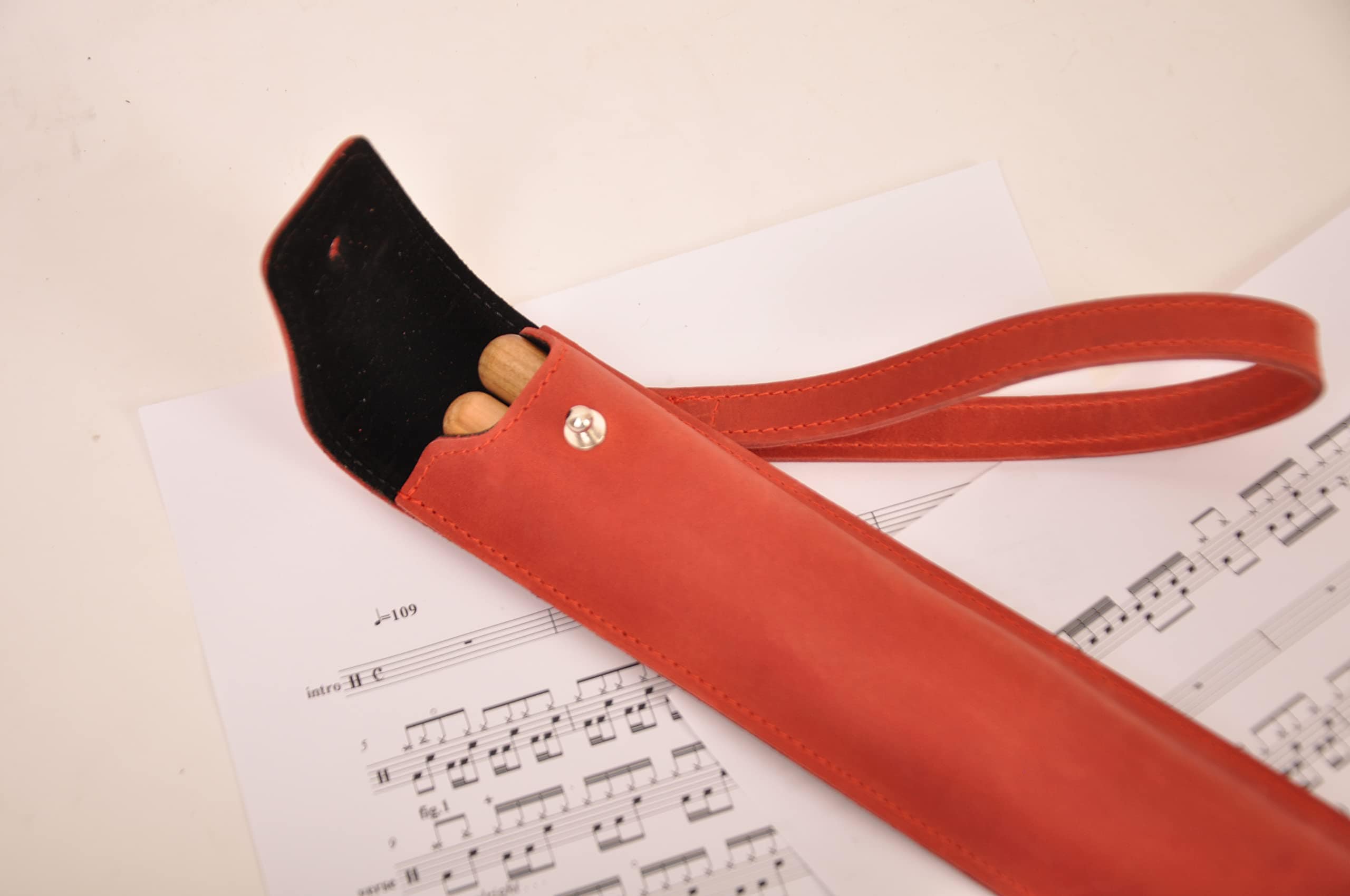 Bolsa de baquetas de cuero genuino con cierre de botón, - Imagen 5