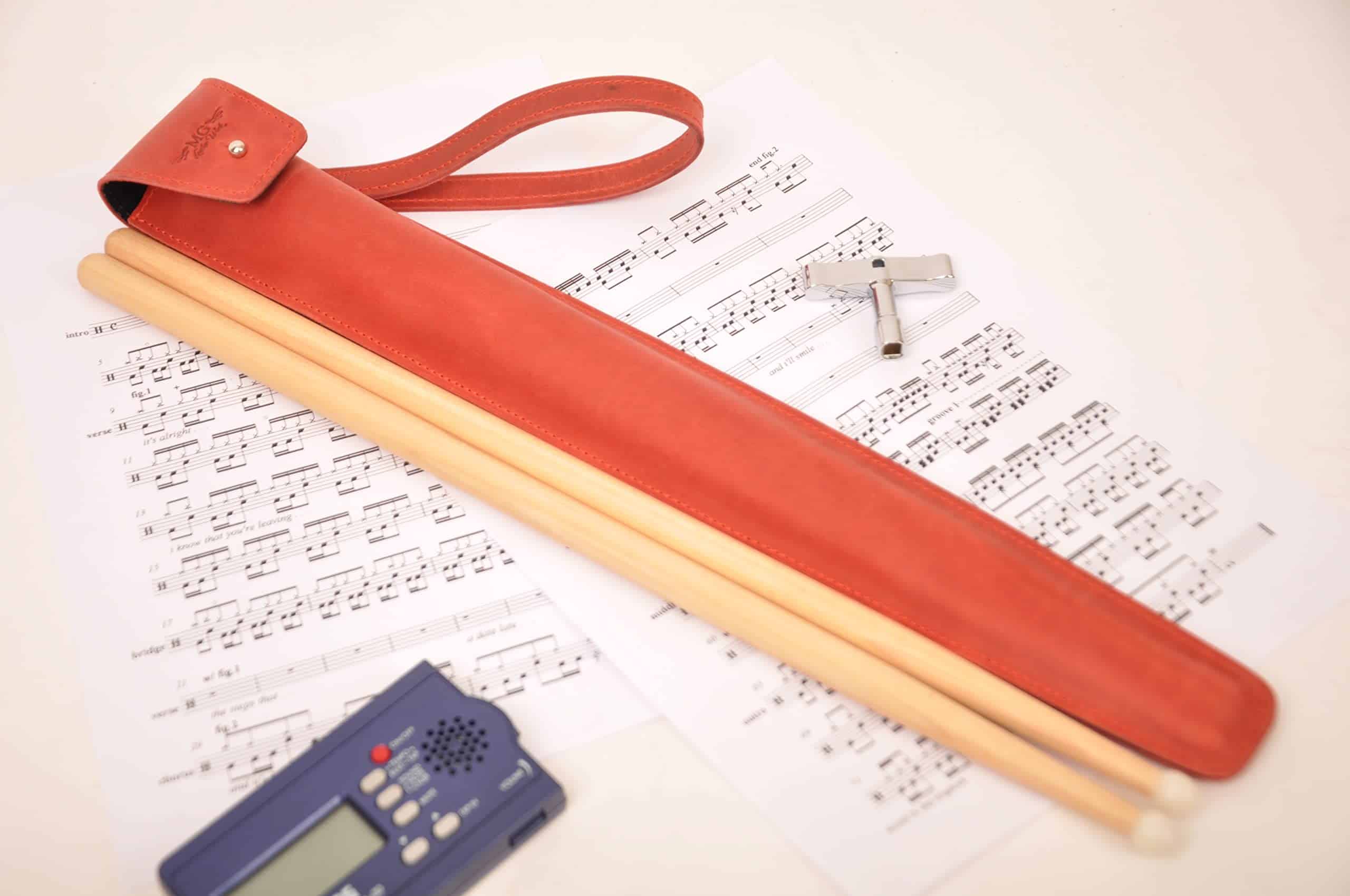 Bolsa de baquetas de cuero genuino con cierre de botón, - Imagen 4