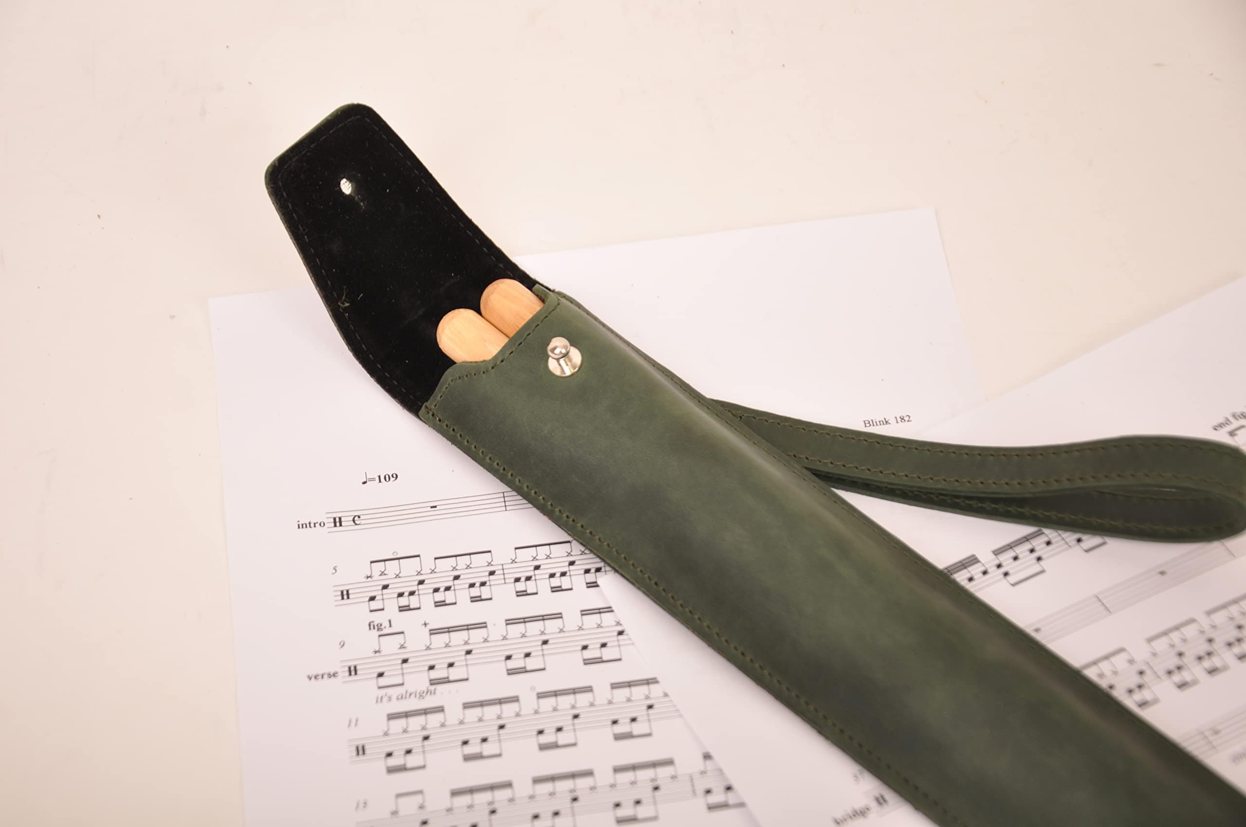 Estuche de baquetas de cuero genuino con -Verde - Imagen 6