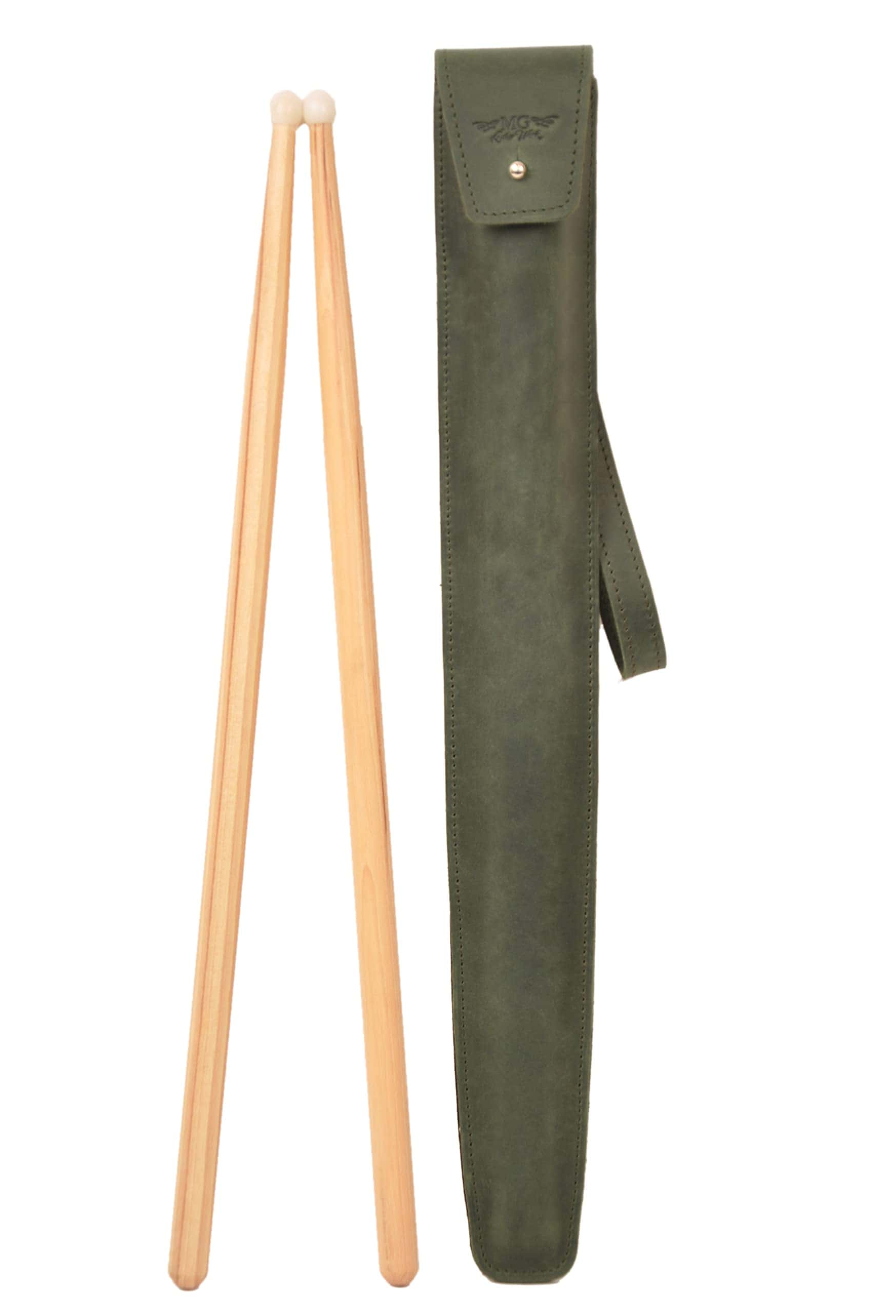 Estuche de baquetas de cuero genuino con -Verde