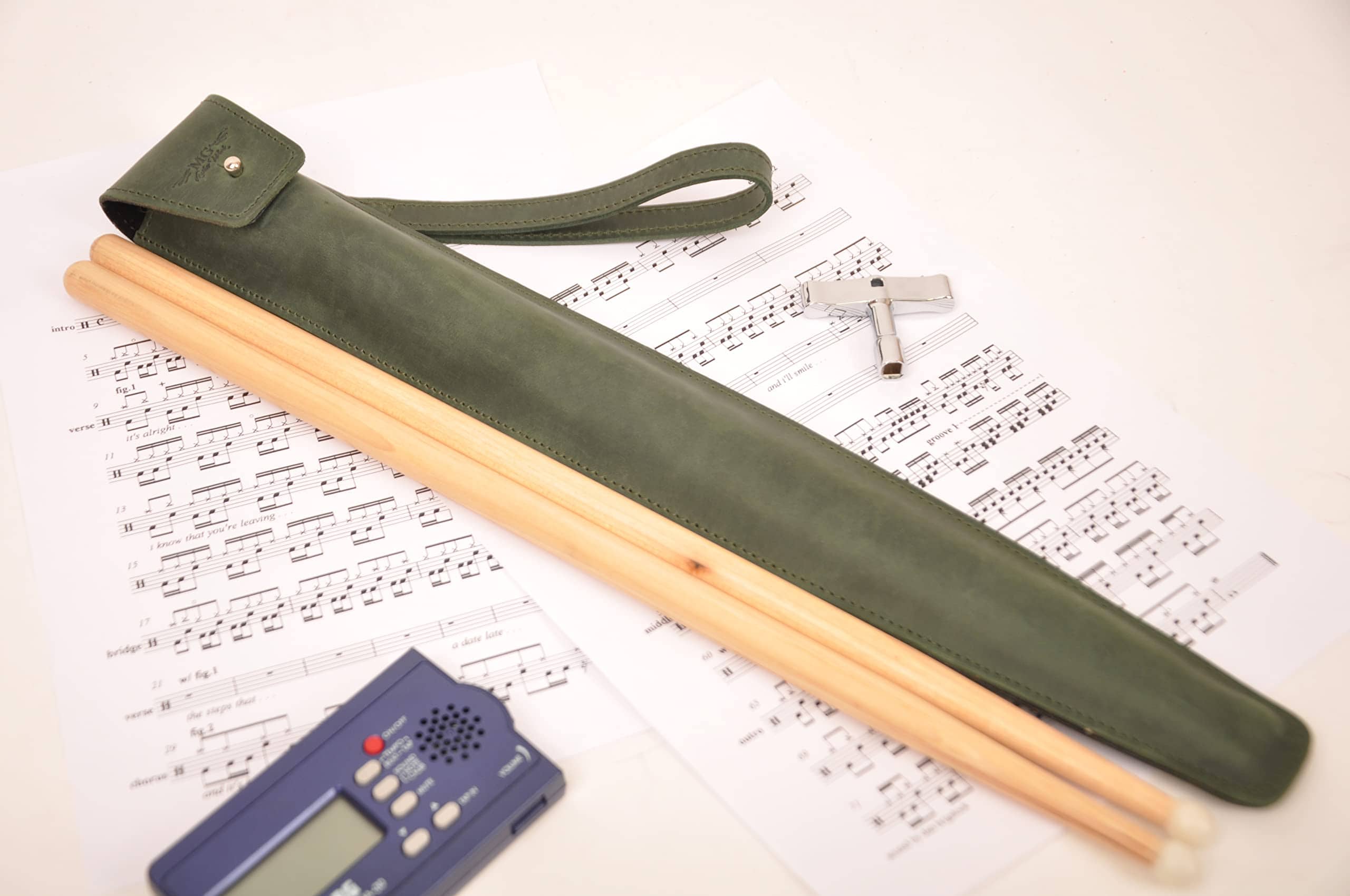 Estuche de baquetas de cuero genuino con -Verde - Imagen 4