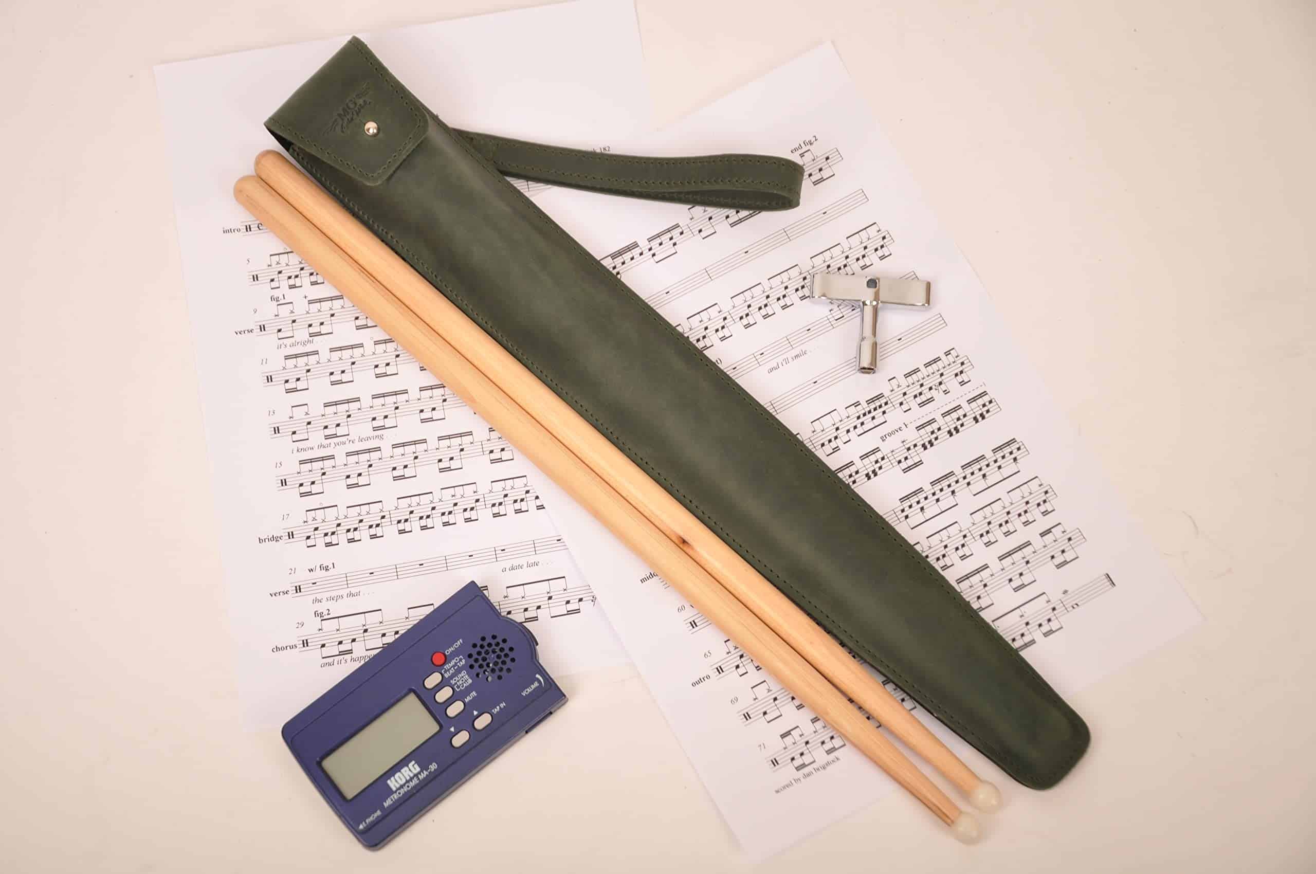 Estuche de baquetas de cuero genuino con -Verde - Imagen 3