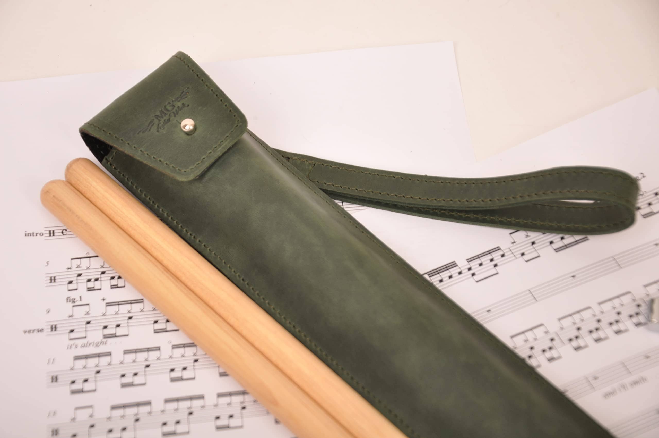 Estuche de baquetas de cuero genuino con -Verde - Imagen 5