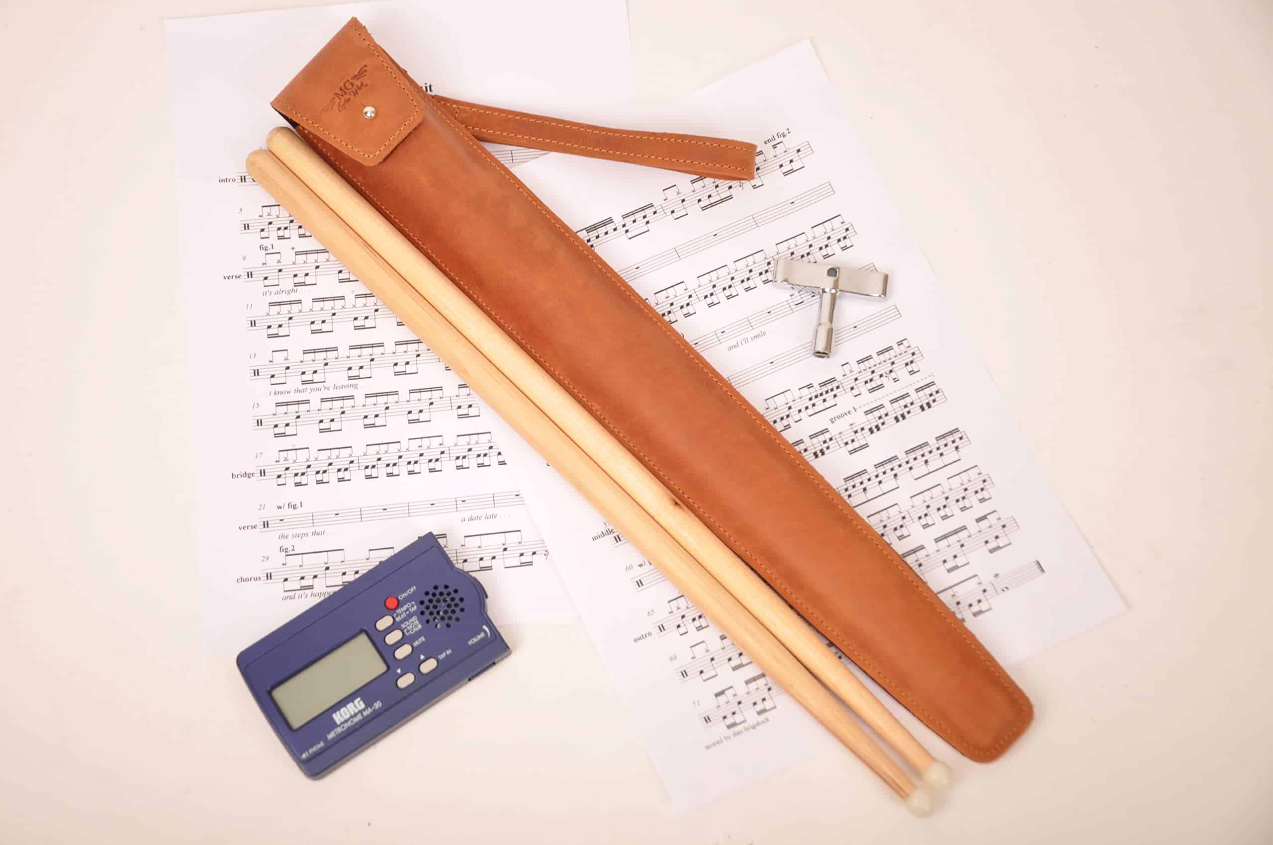 Estuche de palillos de tambor de cuero genuino con cierre - Imagen 3