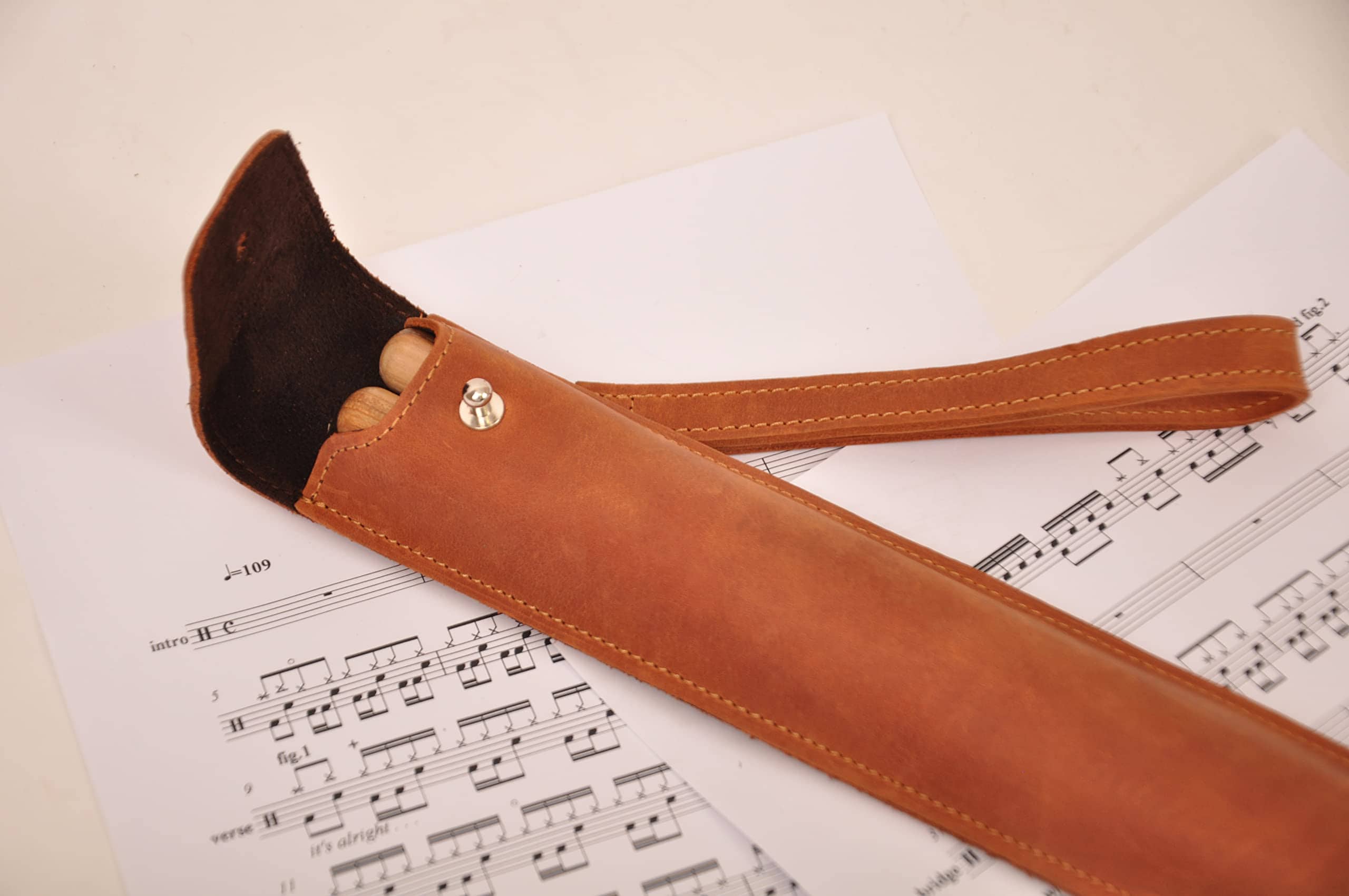 Estuche de palillos de tambor de cuero genuino con cierre - Imagen 6