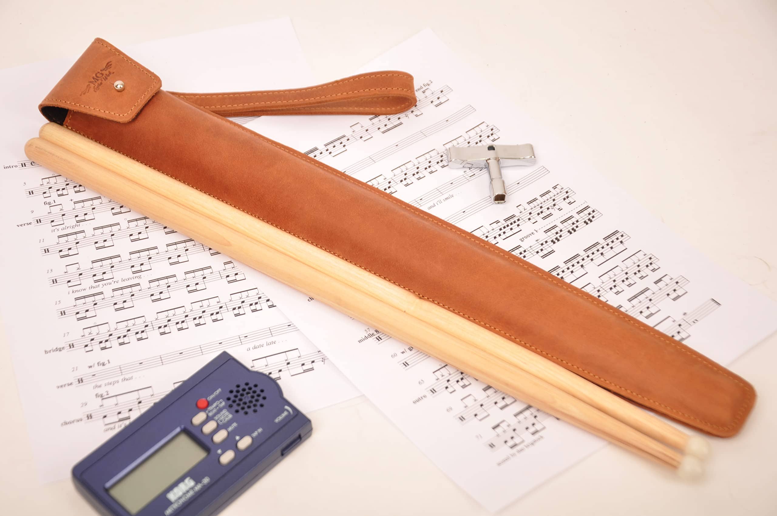 Estuche de palillos de tambor de cuero genuino con cierre - Imagen 4