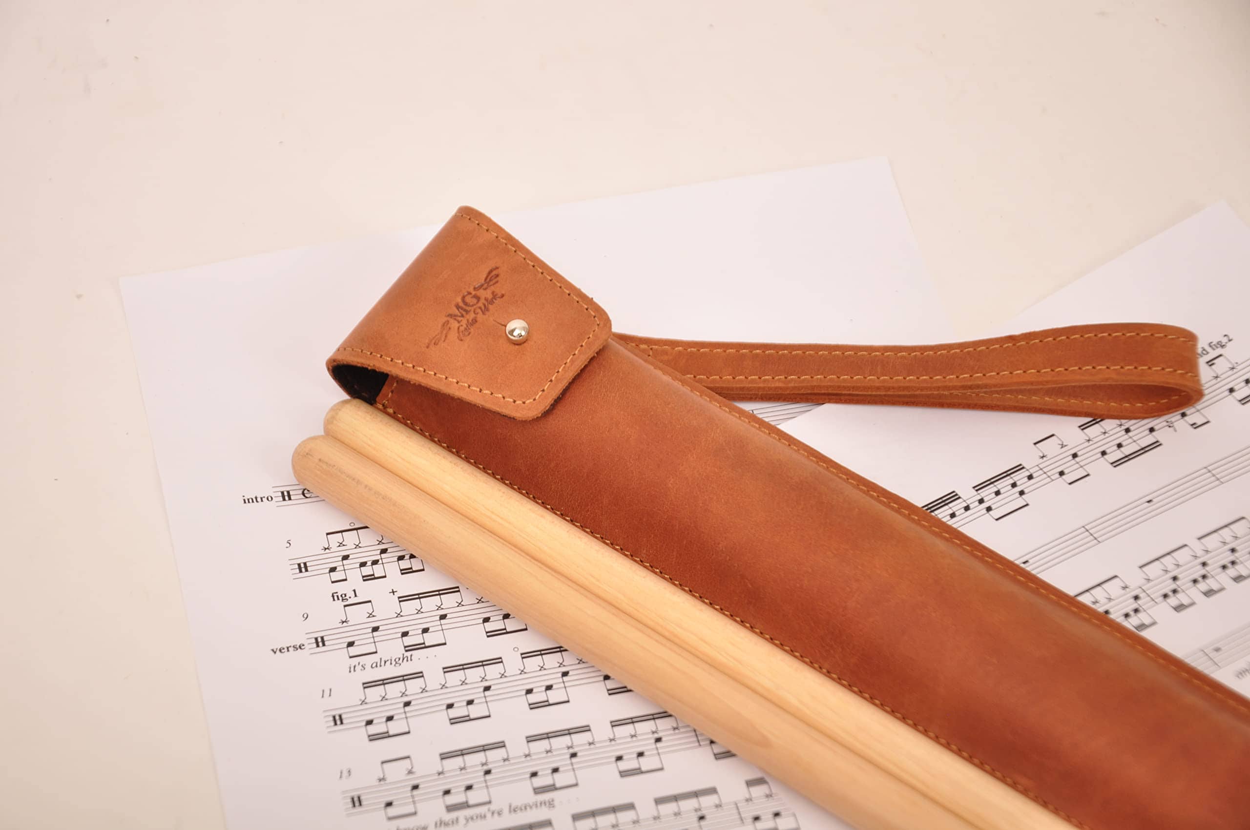 Estuche de palillos de tambor de cuero genuino con cierre - Imagen 5