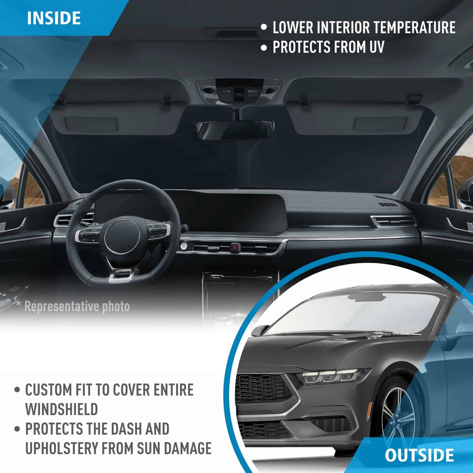CLIM ART Protector Solar para Parabrisas para Ford Mustang - Imagen 6
