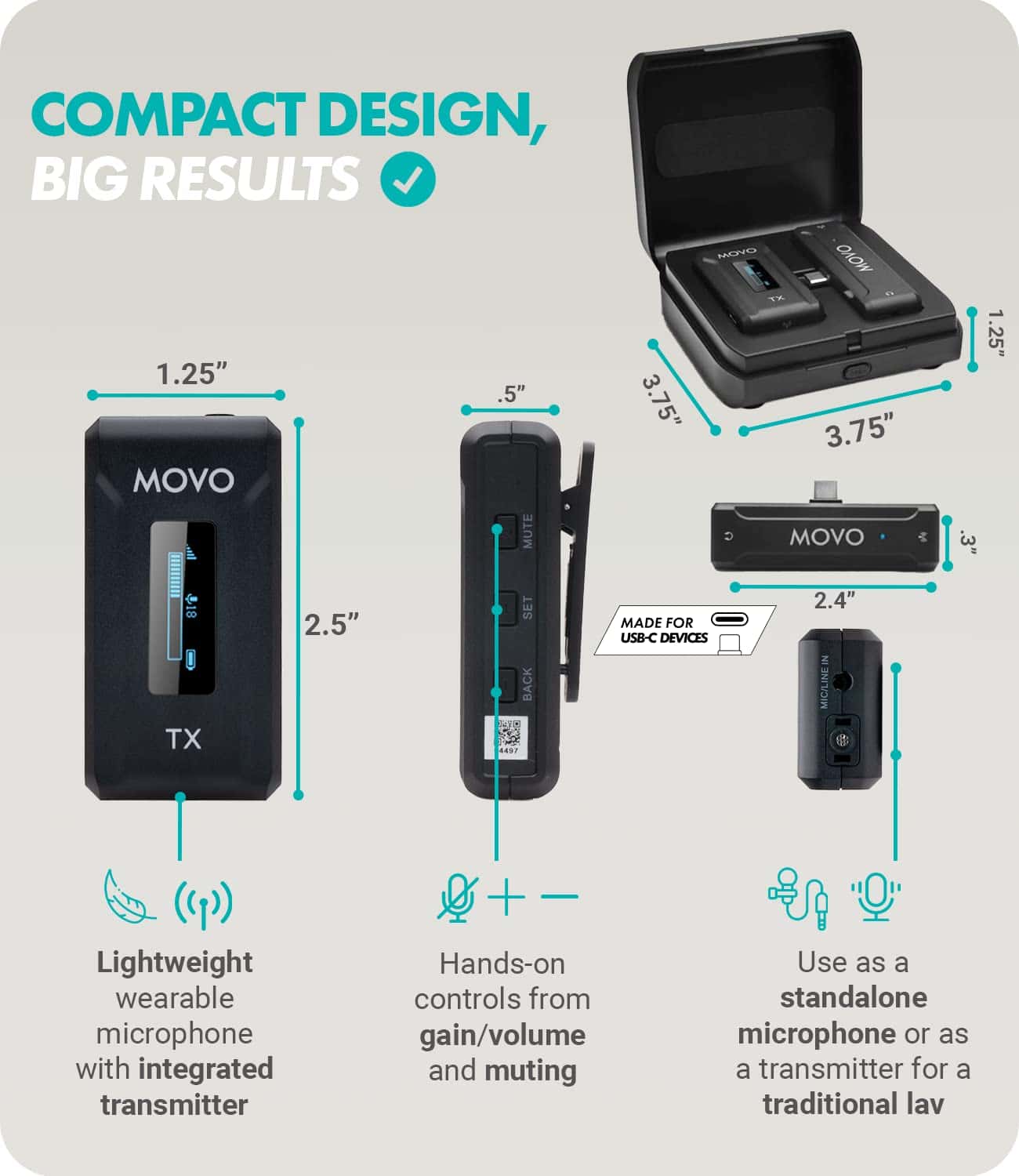Movo WMX-2-C Micrófono Inalámbrico para Android con Estuche - Imagen 4