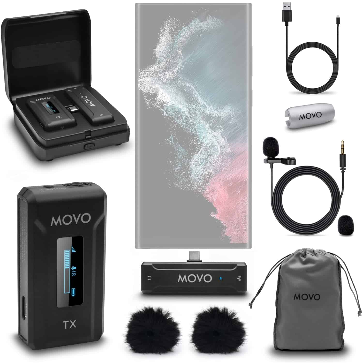 Movo WMX-2-C Micrófono Inalámbrico para Android con Estuche