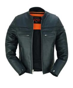 Chaqueta de motociclista negra de cuero para hombres Daniel