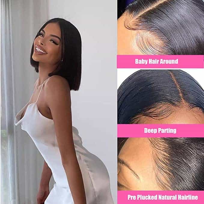 Peluca Recta Bob de 14 Pulgadas de Cabello Humano 13x4 - Imagen 3