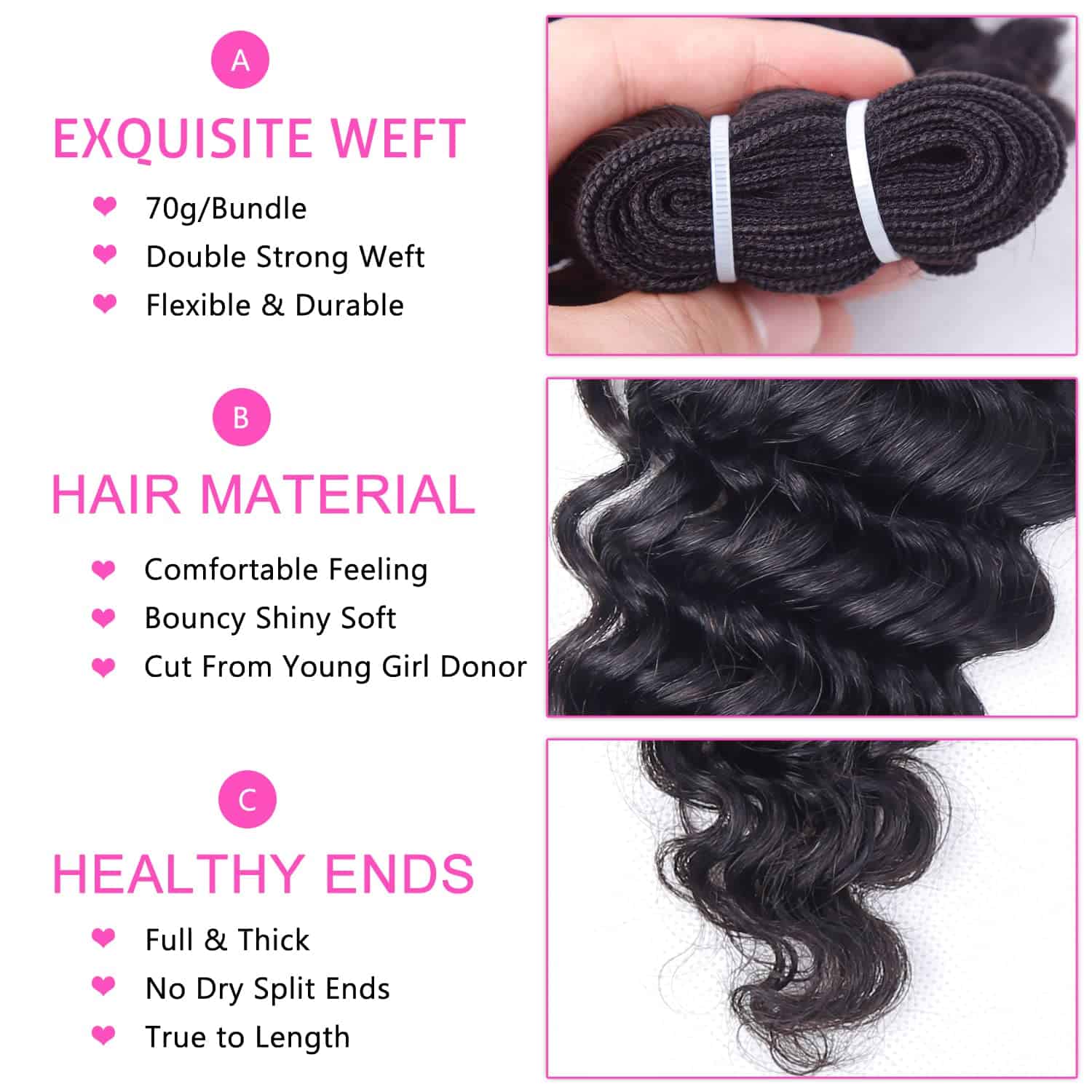 FQ Brazilian Deep Wave Bundles with Closure - Paquetes de - Imagen 6