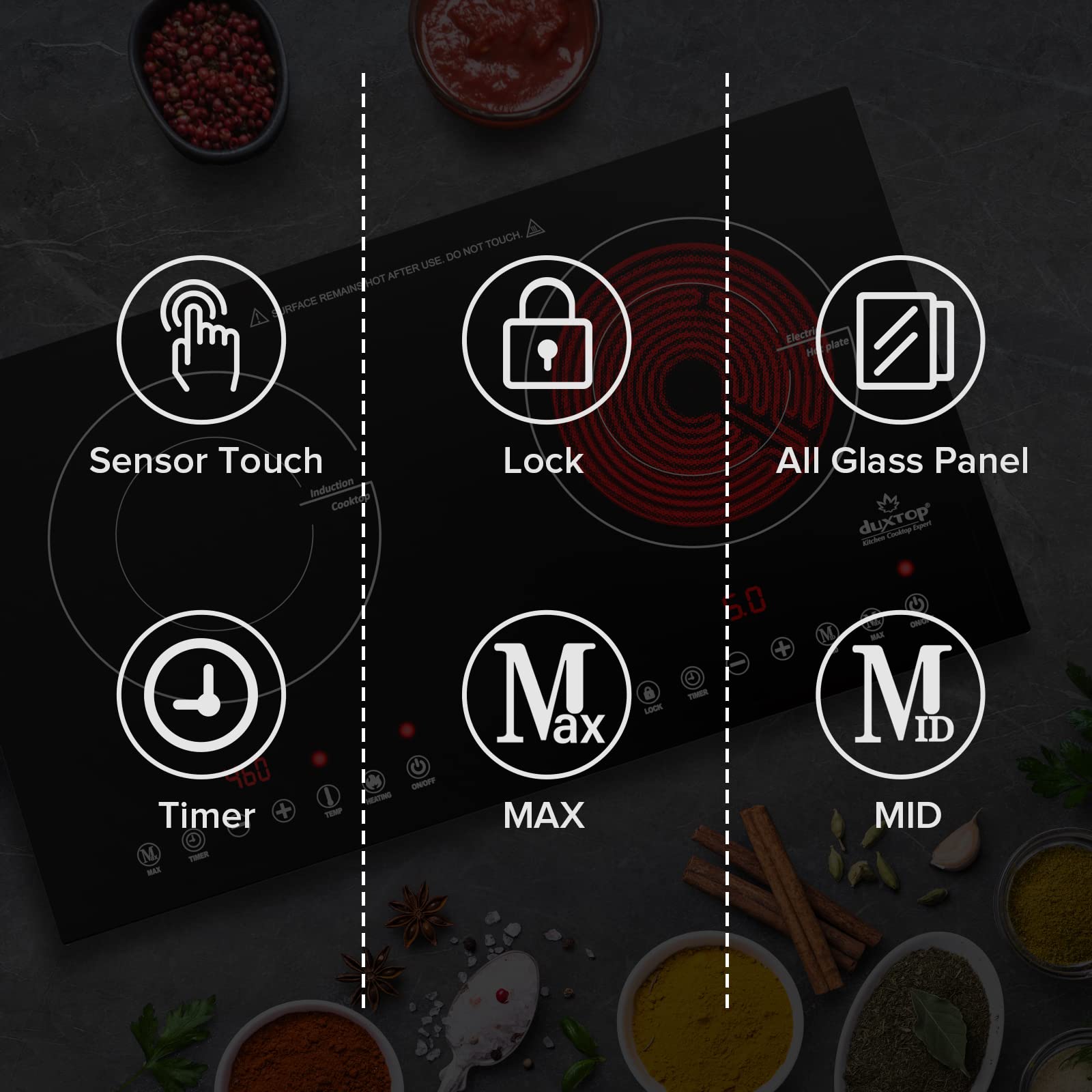 Duxtop 1800W Hornillo de Inducción de 2 Quemadores, - Imagen 4