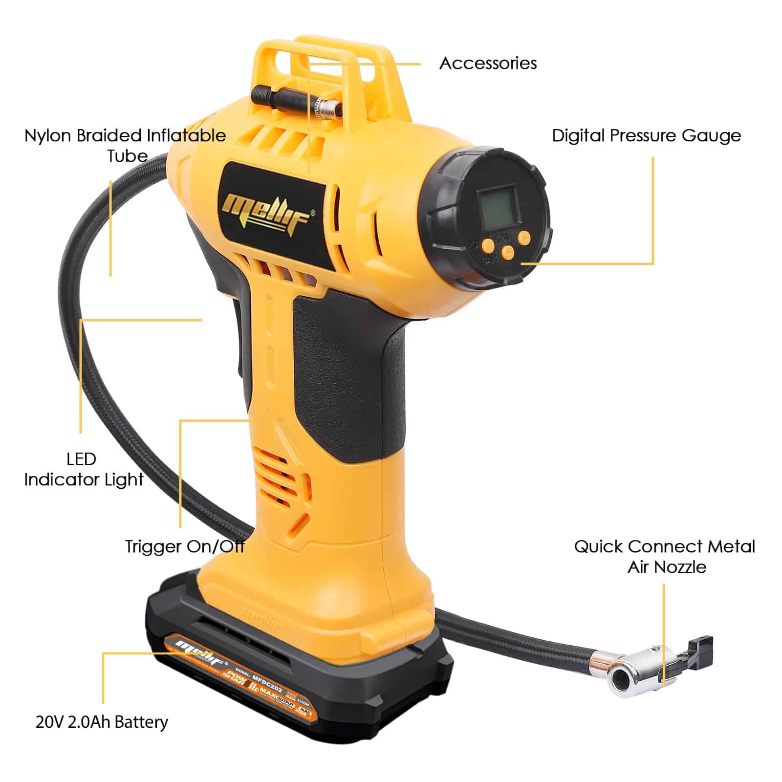 Inflador de Neumáticos Inalámbrico Compatible con Batería - Imagen 4