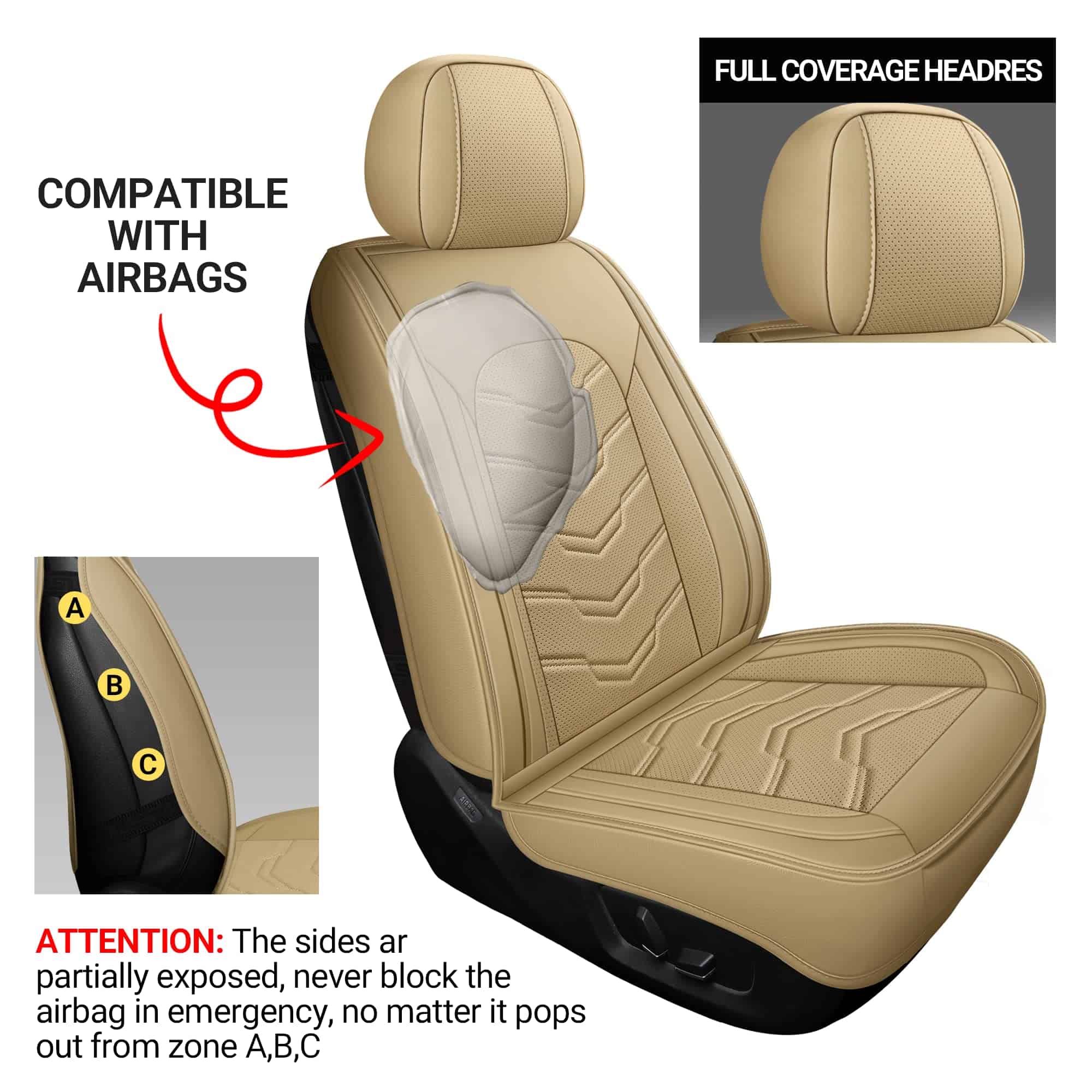 Juego Completo de Fundas de Asiento de Cuero AOOG 5PCS, - Imagen 6
