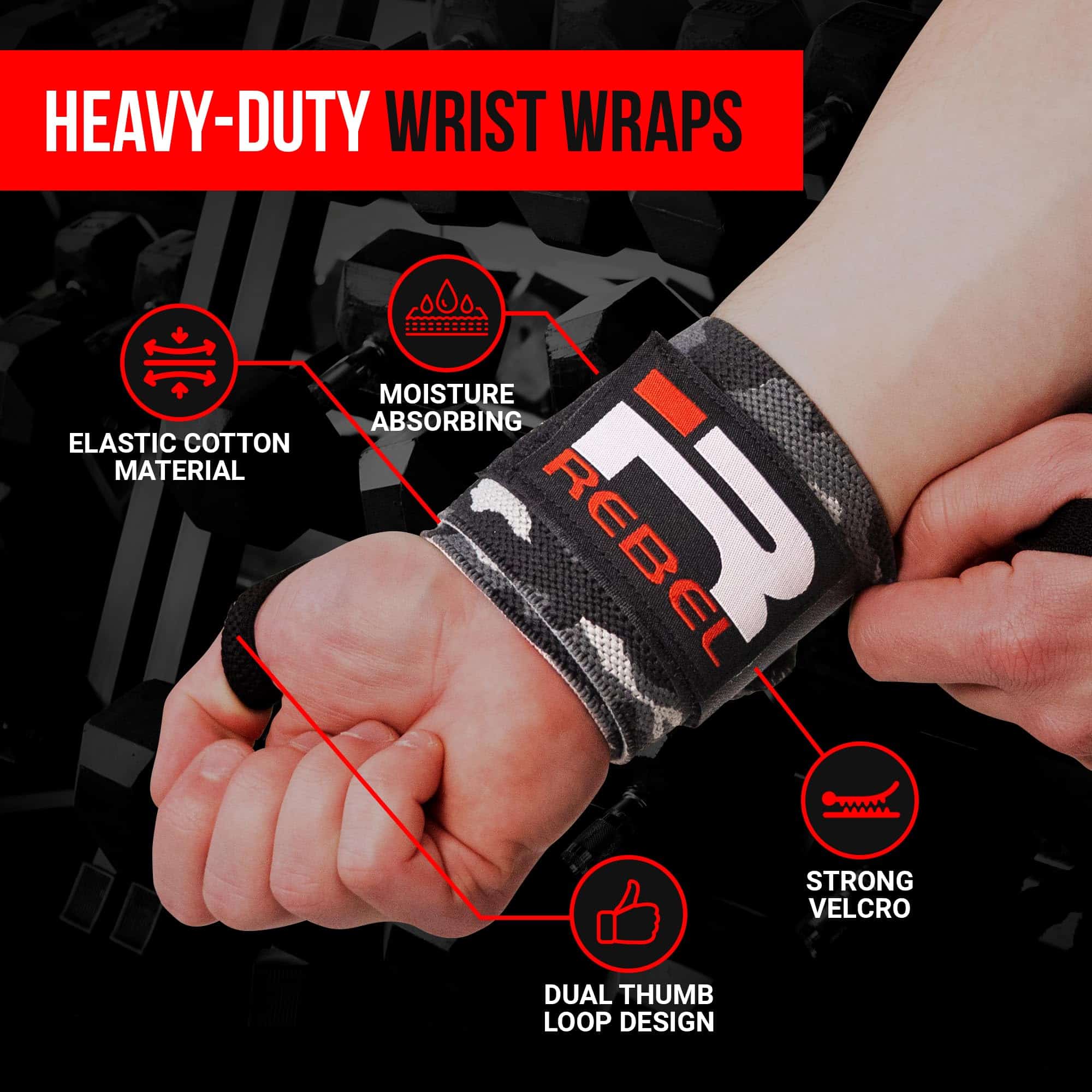 Iron Rebel Gym Wrist Wraps, Cinchas de Muñeca de Alta - Imagen 4