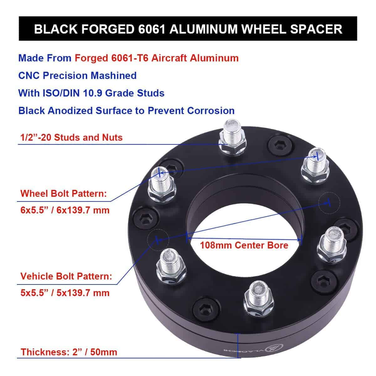 VLAOSCHI Adaptadores de Rueda Forjada Negros de 5x5.5 a - Imagen 7