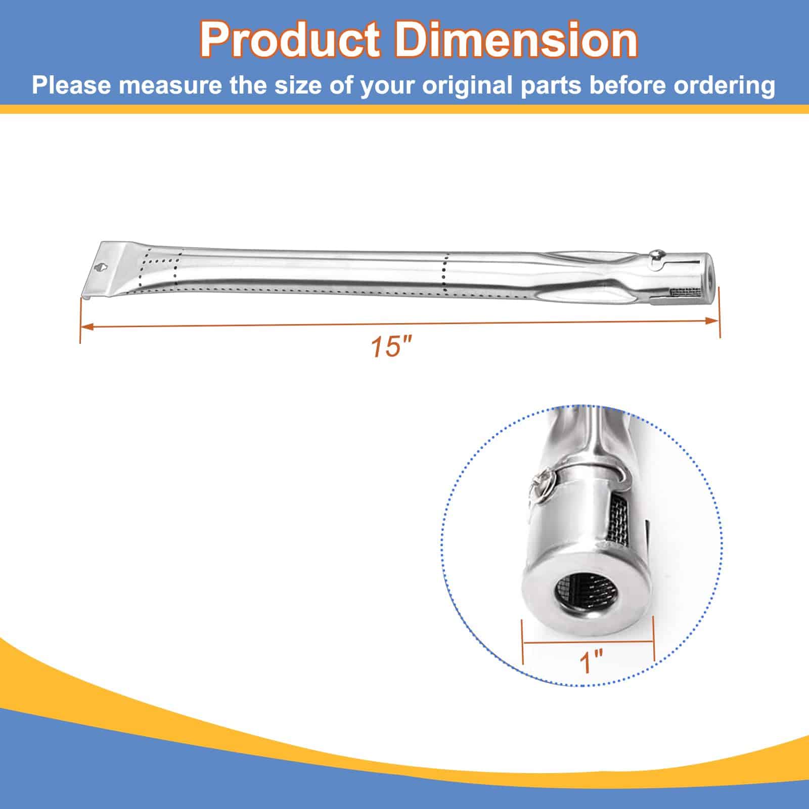 Paquete de 6 quemadores de acero inoxidable de 15" x 1" - Imagen 3