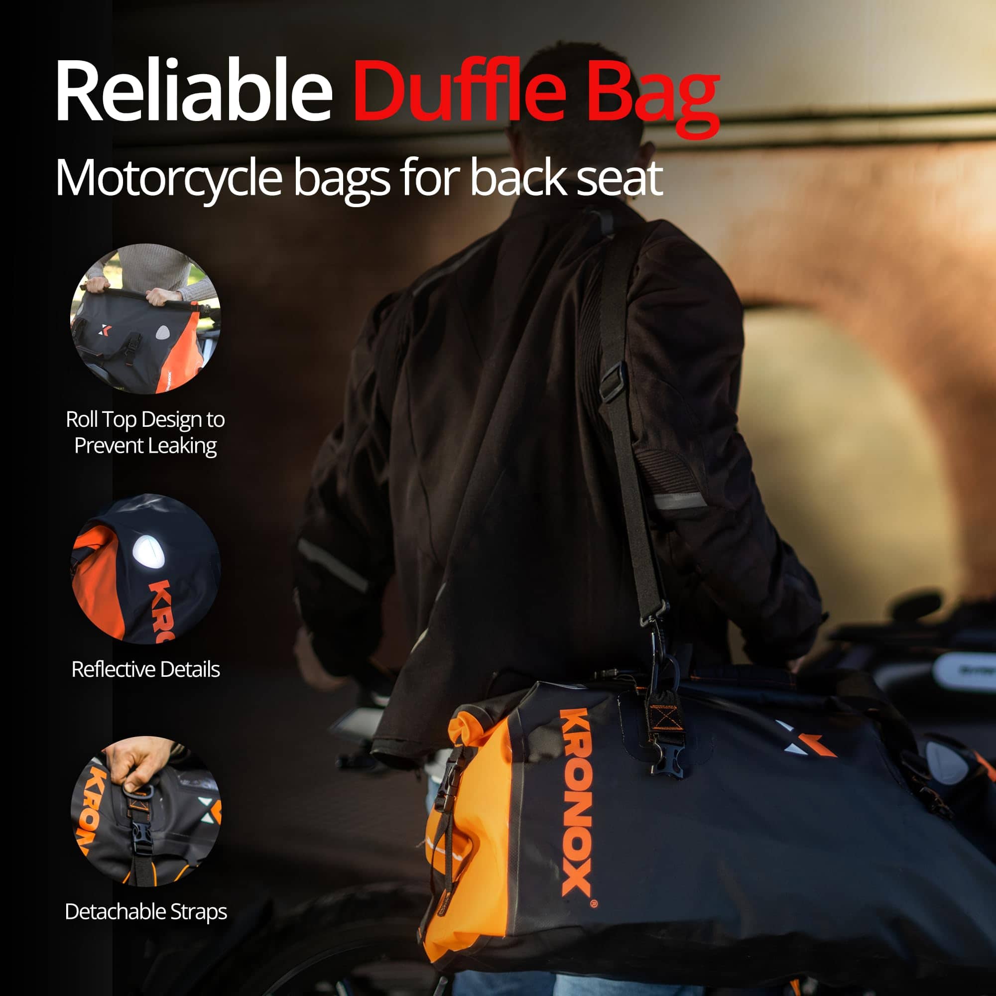 Bolso impermeable para motocicleta KRONOX, 40L Negro - - Imagen 9