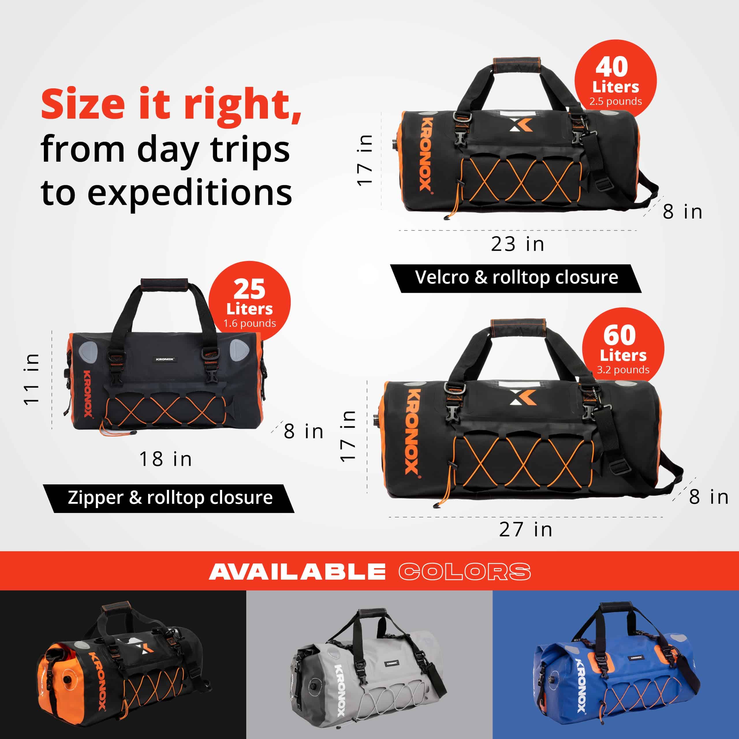 Bolso de Moto KRONOX Impermeable, 60L Gris - Duradero - Imagen 4